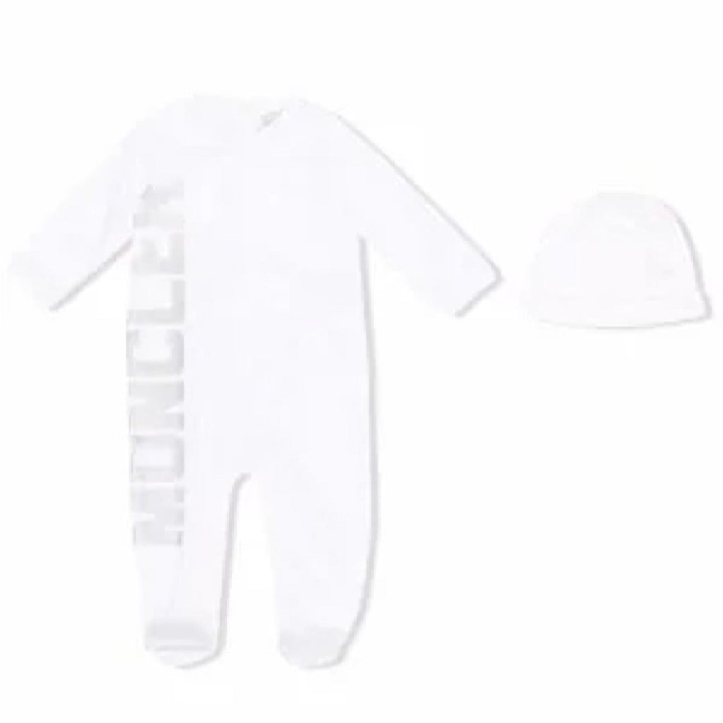 Moncler Enfant Logo Babygrow Set 2-Piece Footie &Hat, White Size 9/12M New w/Tag