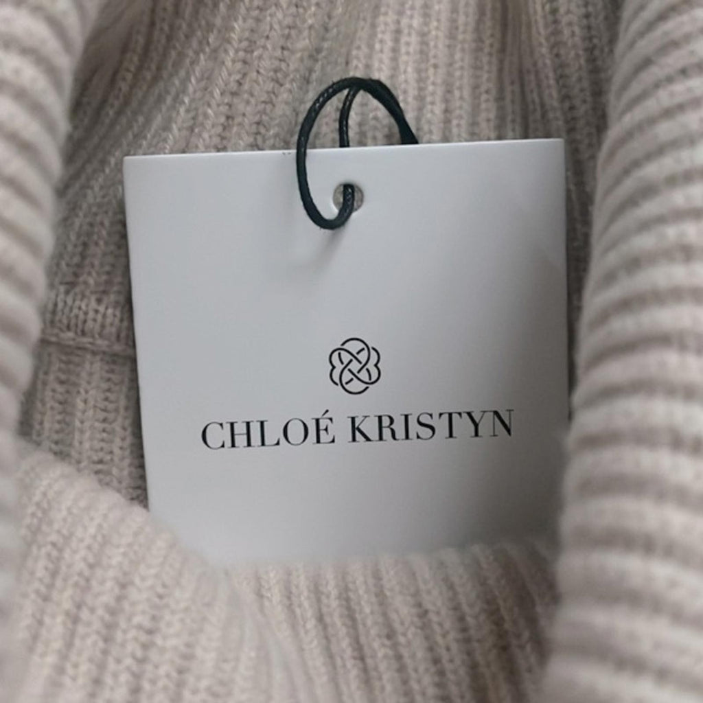 Chloé Kristyn Café Au Lait Anna Scallop Sweater, Size L, New w/Tag Retail $398