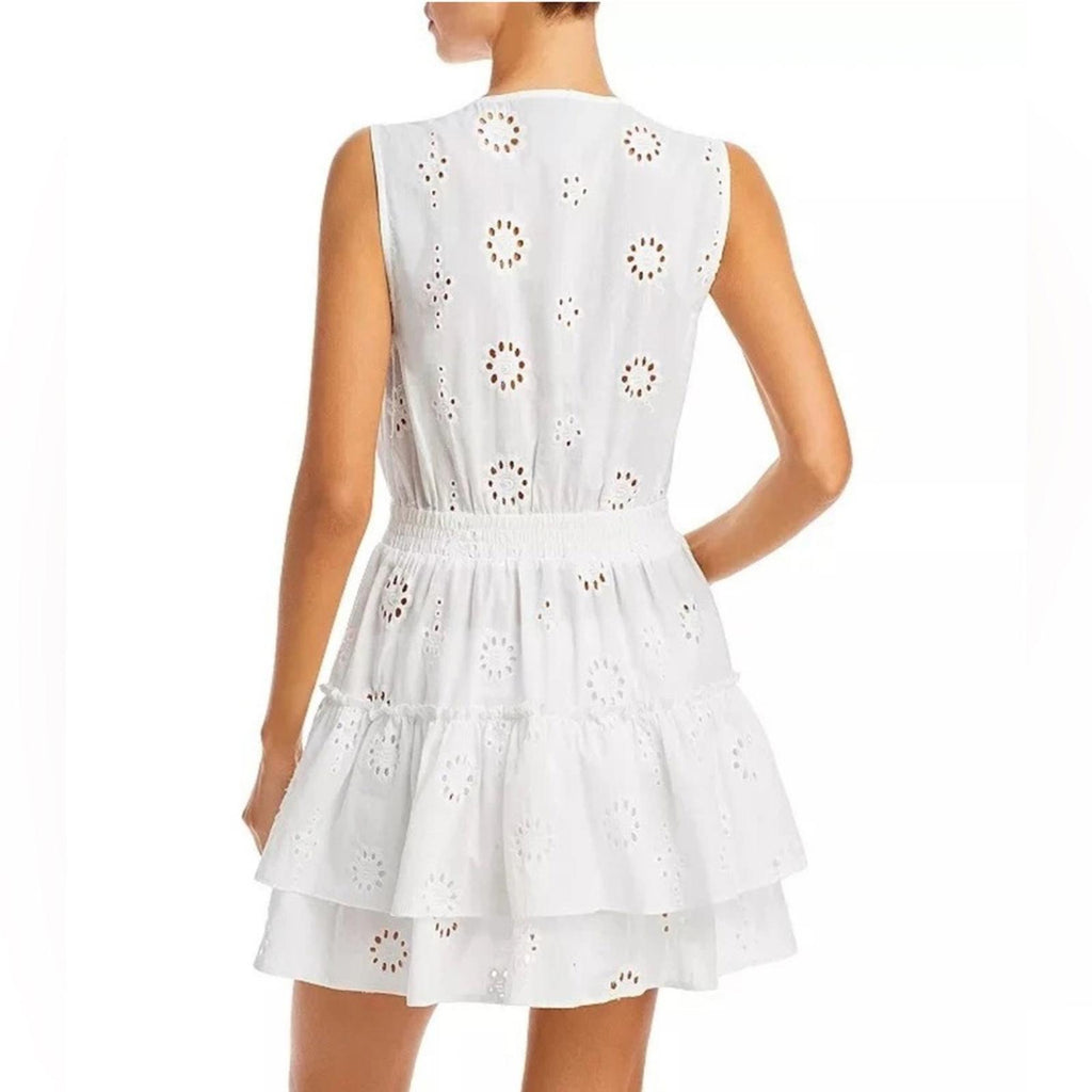Aqua Eyelet Tiered Swim Cover-Up Dress in Ivory/White Size XL NWT