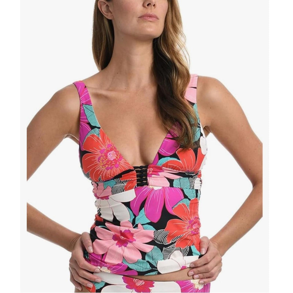 La Blanca Over the Shoulder Front Knot Tankini Swimsuit Top, Size 14 NWT