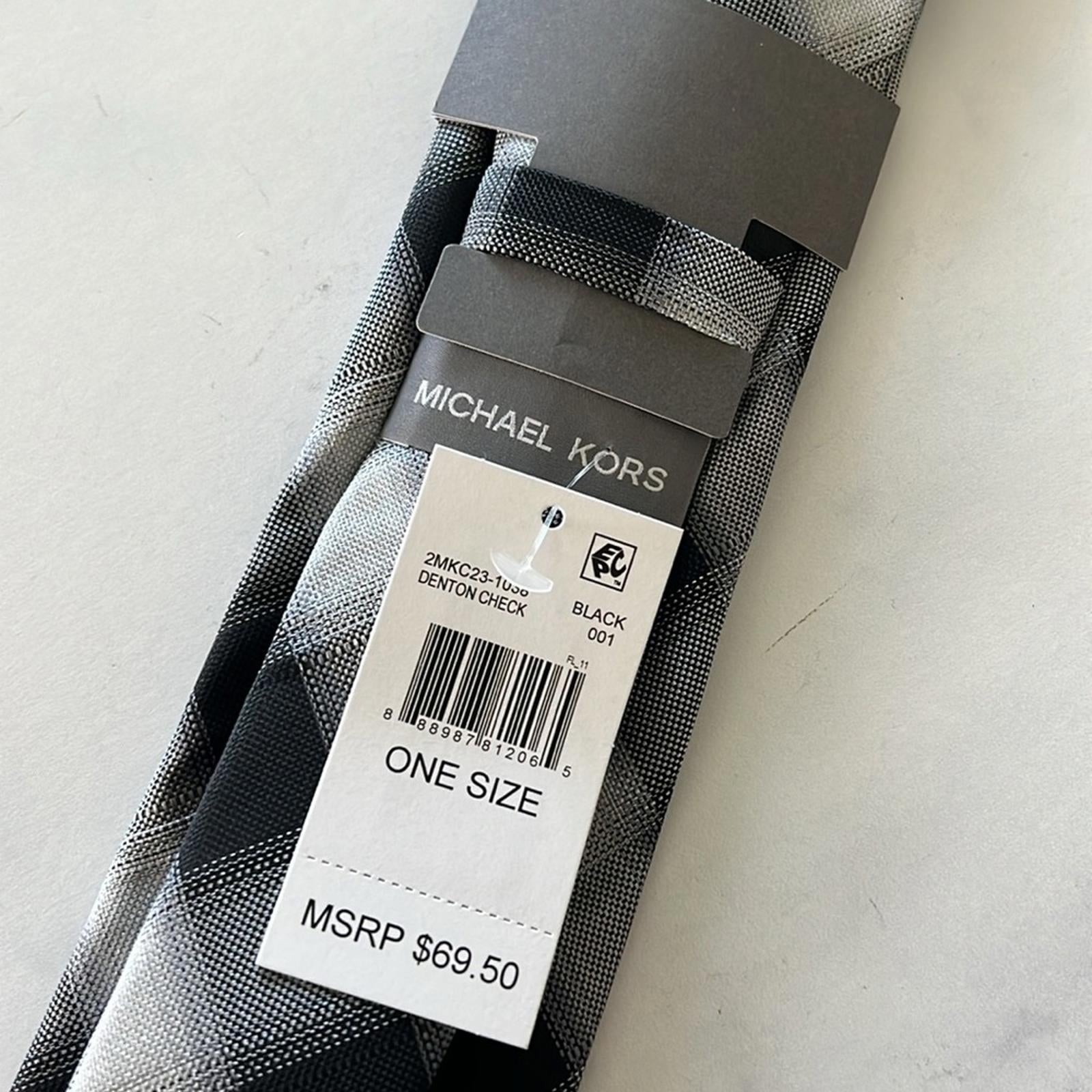 Michael Kors Denton Check Tie in Black, One Size, NWT