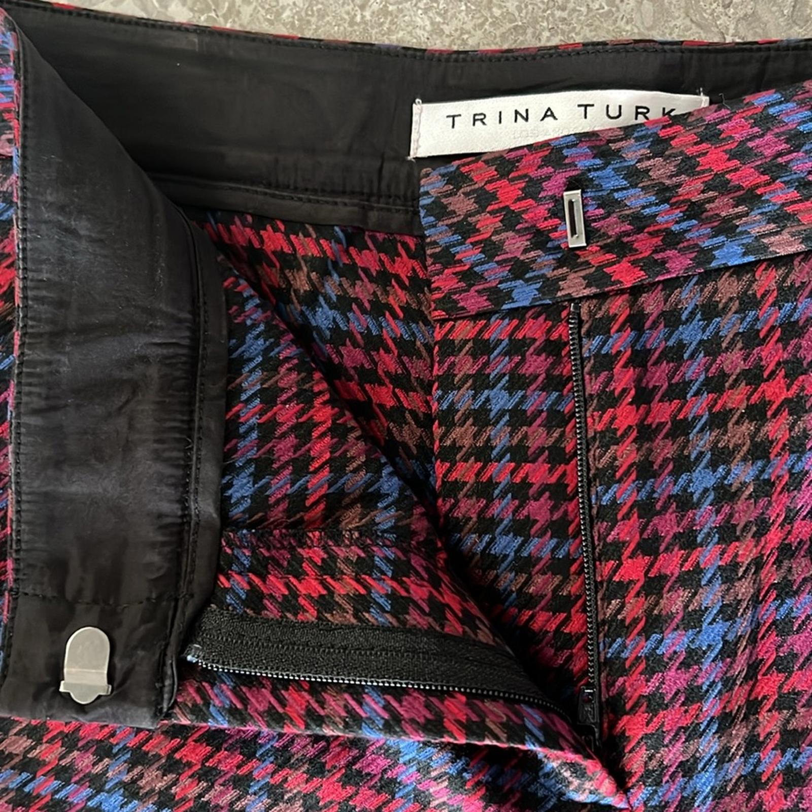 Trina Turk The Willis Flare Pants Multicolor Houndstooth Print Size 0 EXCELLENT!