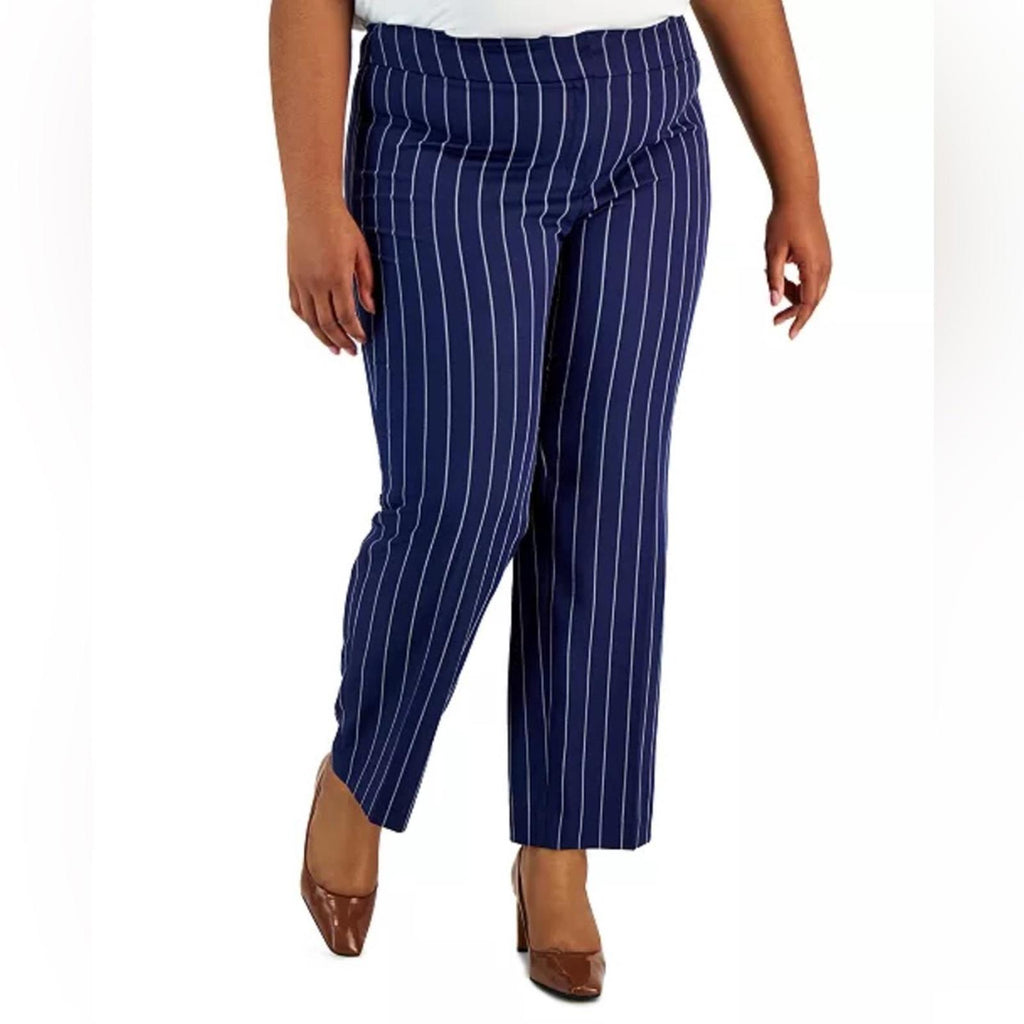 Kasper Plus Size Pinstriped Mid-Rise Straight-Leg Pants, NWT, Size 18W