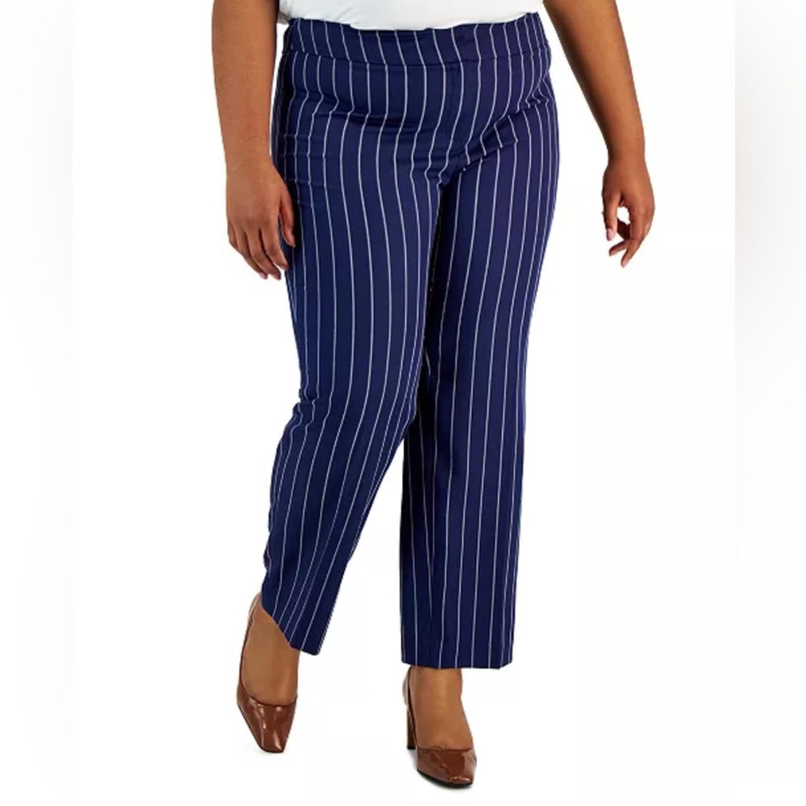 Kasper Plus Size Pinstriped Mid-Rise Straight-Leg Pants, NWT, Size 18W