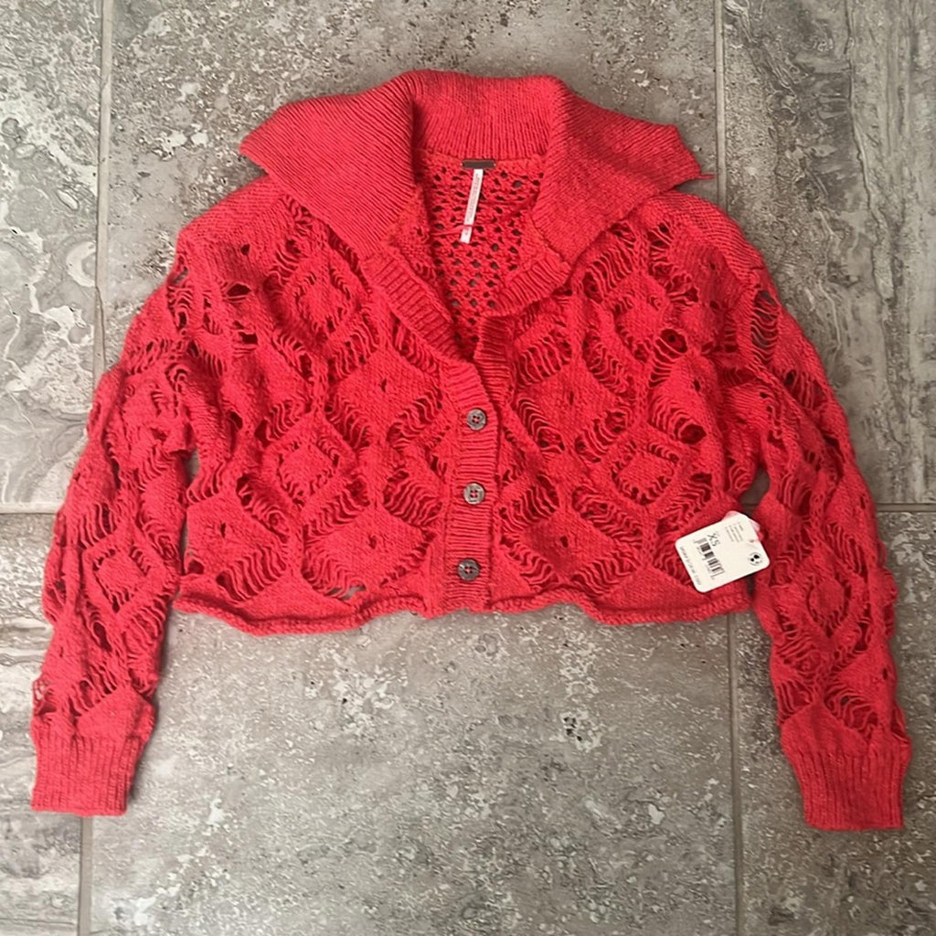 Free People Sedona Cardi in Guava Berry, Size XS New w/Tag Retail $128