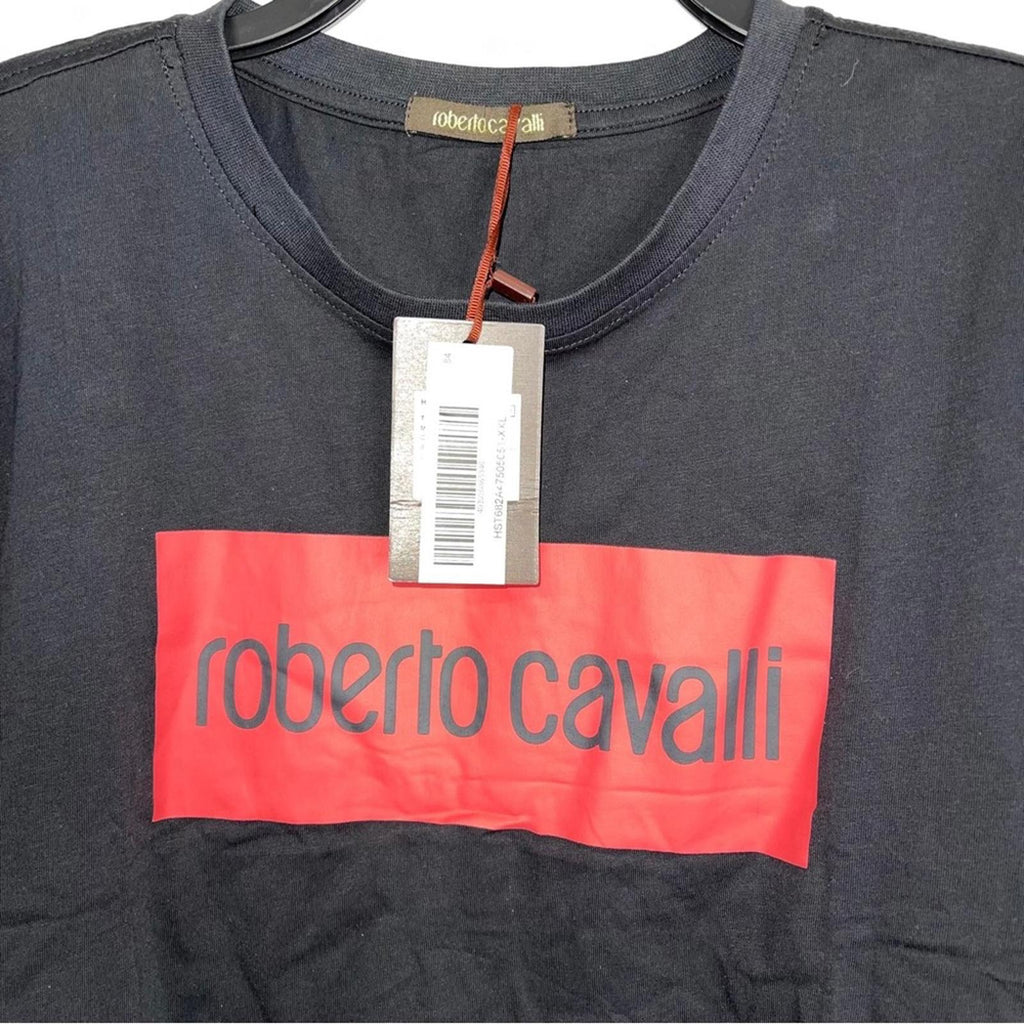Roberto Cavali Graphic Logo Print T-Shirt in Black, Size XXL NEW w/Tag