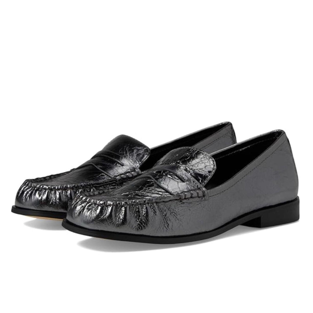 Michael Kors Carlson Metallic Crush Leather Loafers in Gunmetal, NWT, Size 9
