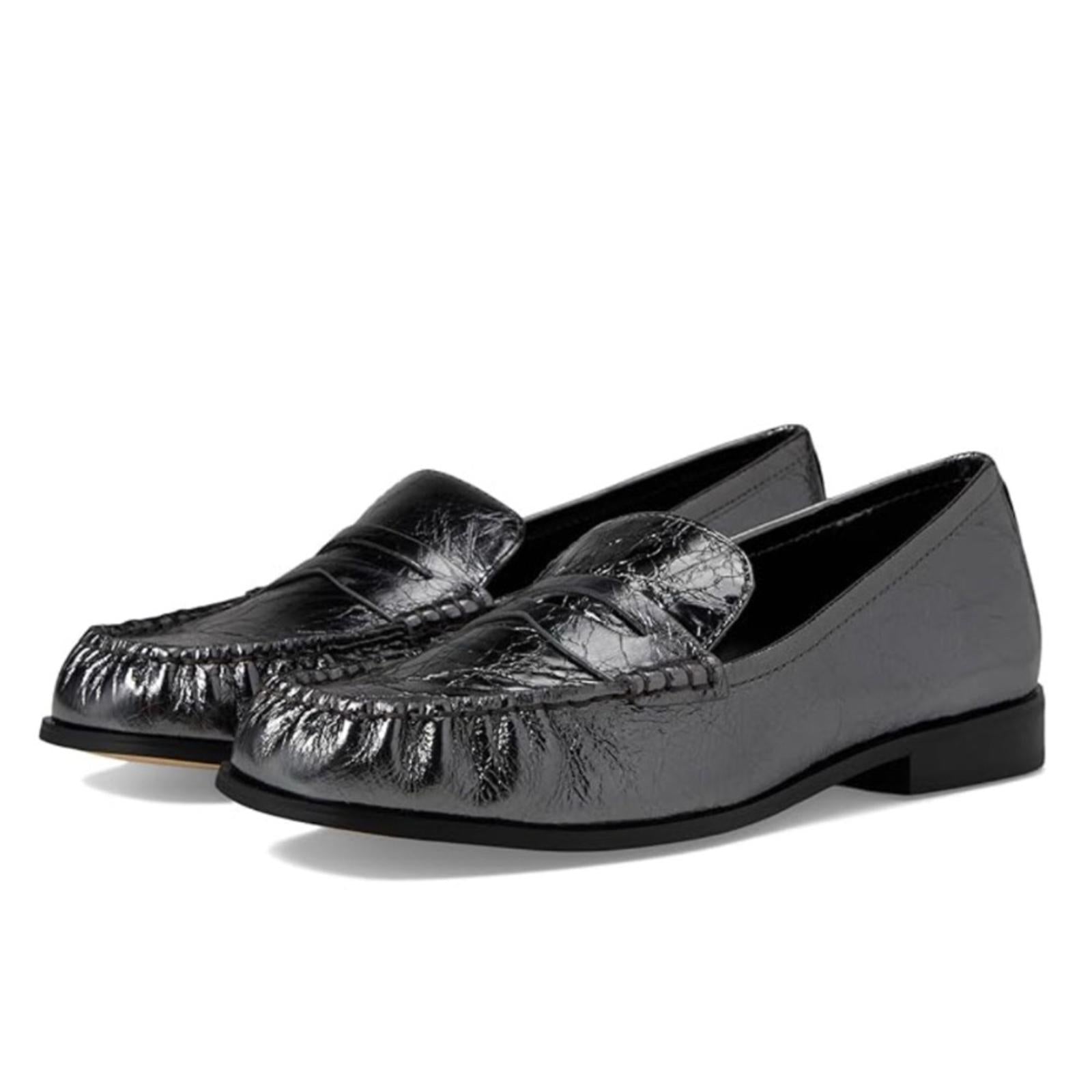 Michael Kors Carlson Metallic Crush Leather Loafers in Gunmetal, NWT, Size 9