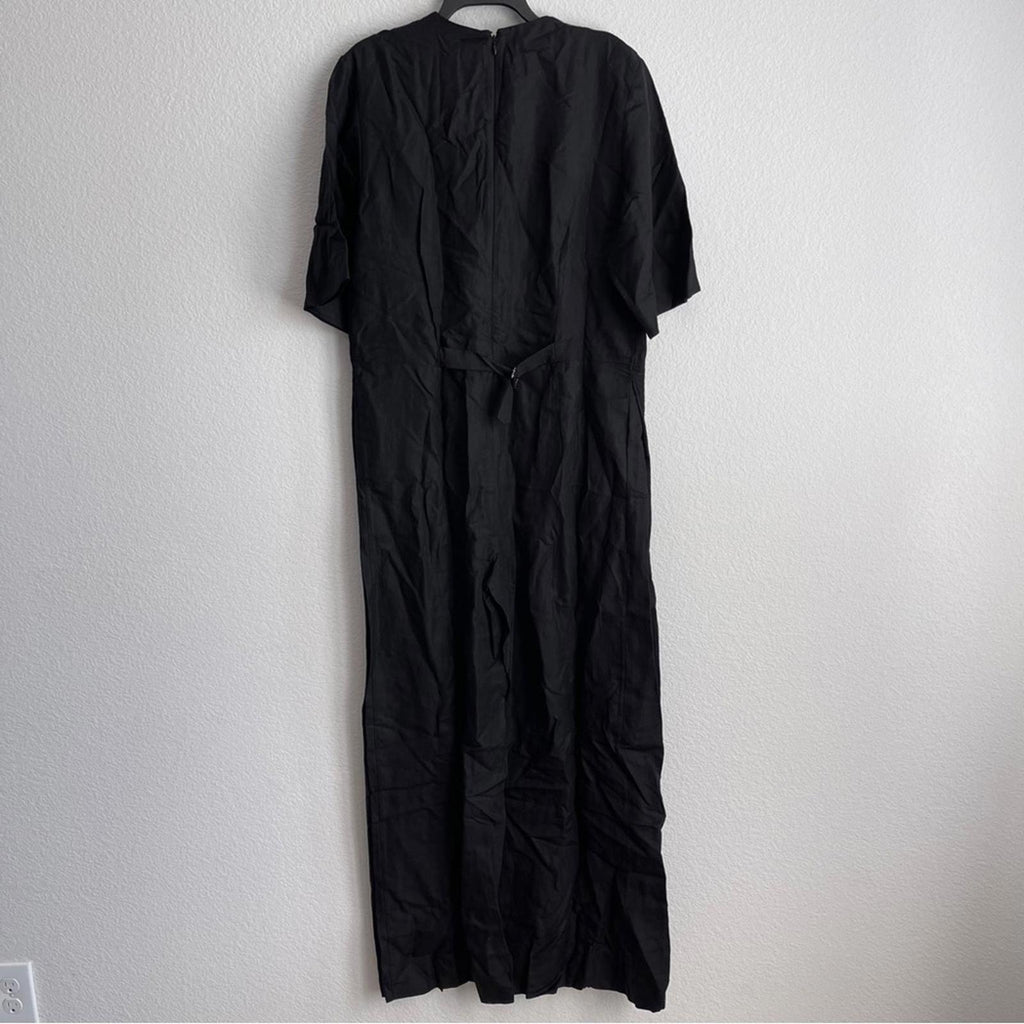 COS Linen-Blend V-Neck Short Sleeved Wide-Leg Jumpsuit,  Black Size 12 EXCELLENT