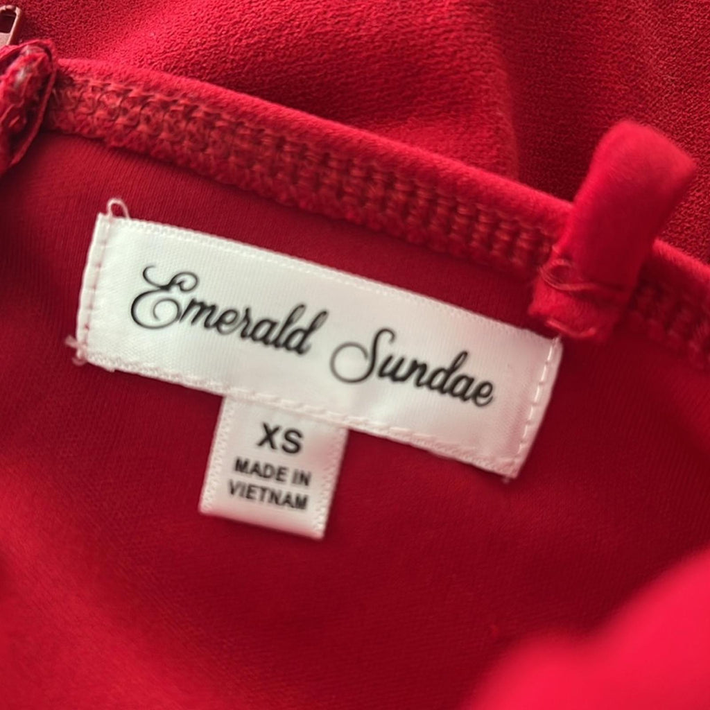 Emerald Sundae Ruched Side-Slit Slim Gown in Red, Size XS NEW w/Tag