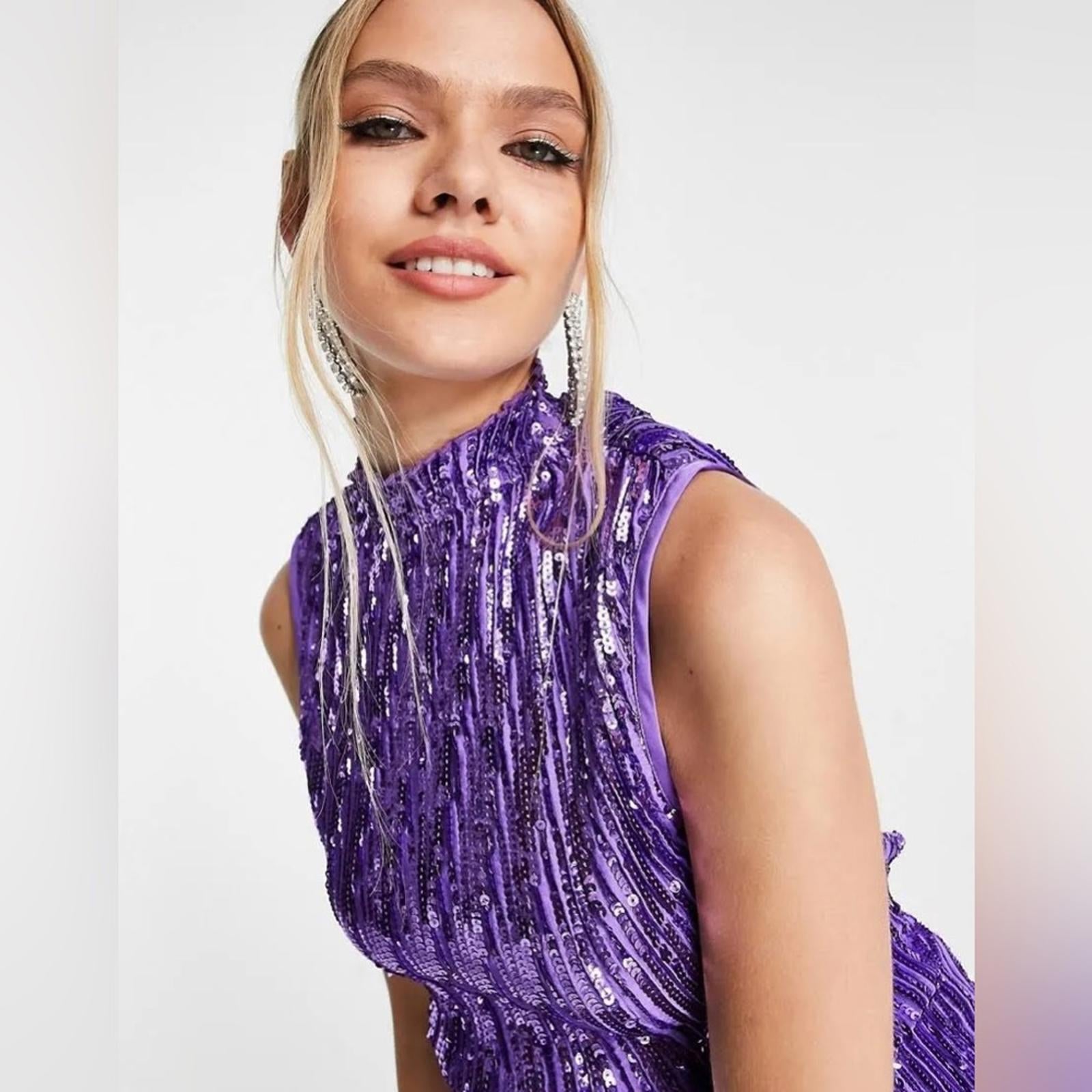 NWT ASOS Design High Neck Sequin Embellished Mini Dress, Purple Size US 14 UK 18