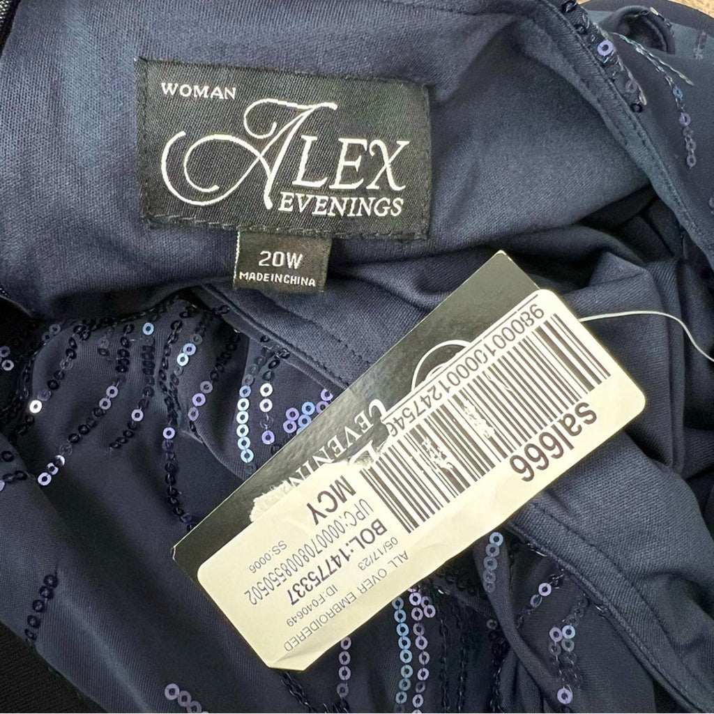 Alex Evenings Navy Chiffon Dress w/Sequin Embellished Overlay Size 20W New w/Tag