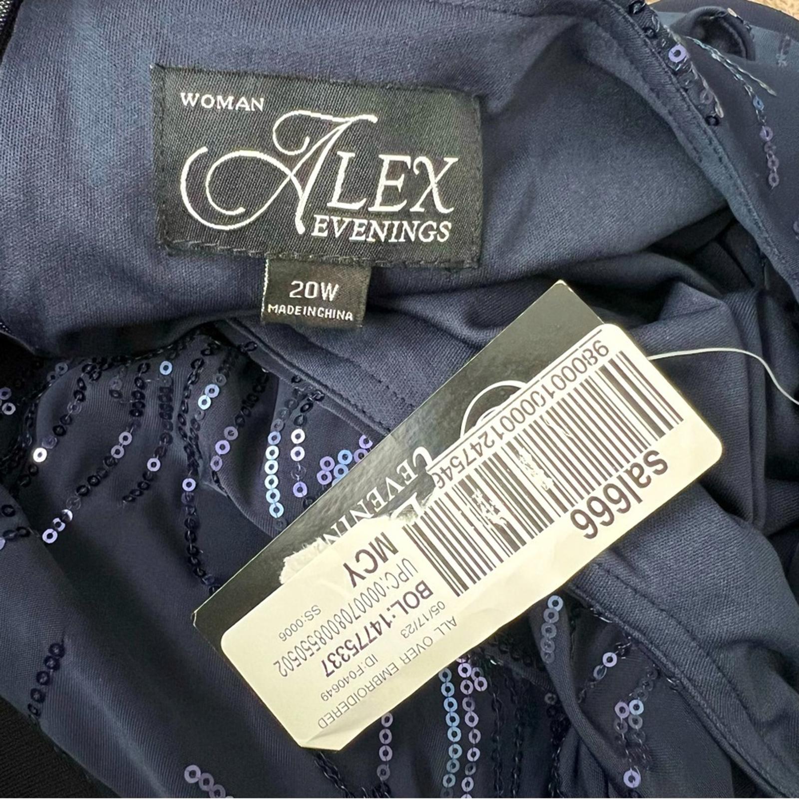 Alex Evenings Navy Chiffon Dress w/Sequin Embellished Overlay Size 20W New w/Tag