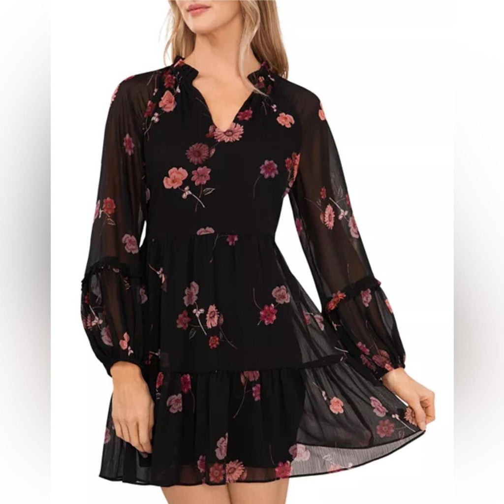 CeCe Floral Babydoll Dress in Rich Black, NWT, Size XL