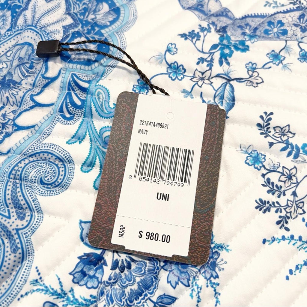 ETRO Home Loures Queen Quilted Bedspread, Paisley White & Blue, New with Tag