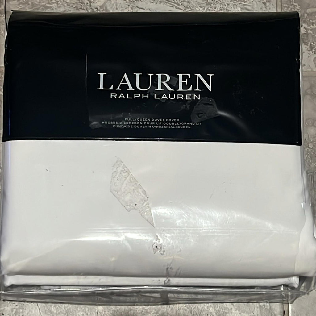 Lauren Ralph Lauren Spencer Duvet Cover in White/Soft Grey, Queen NEW w/Tag $335