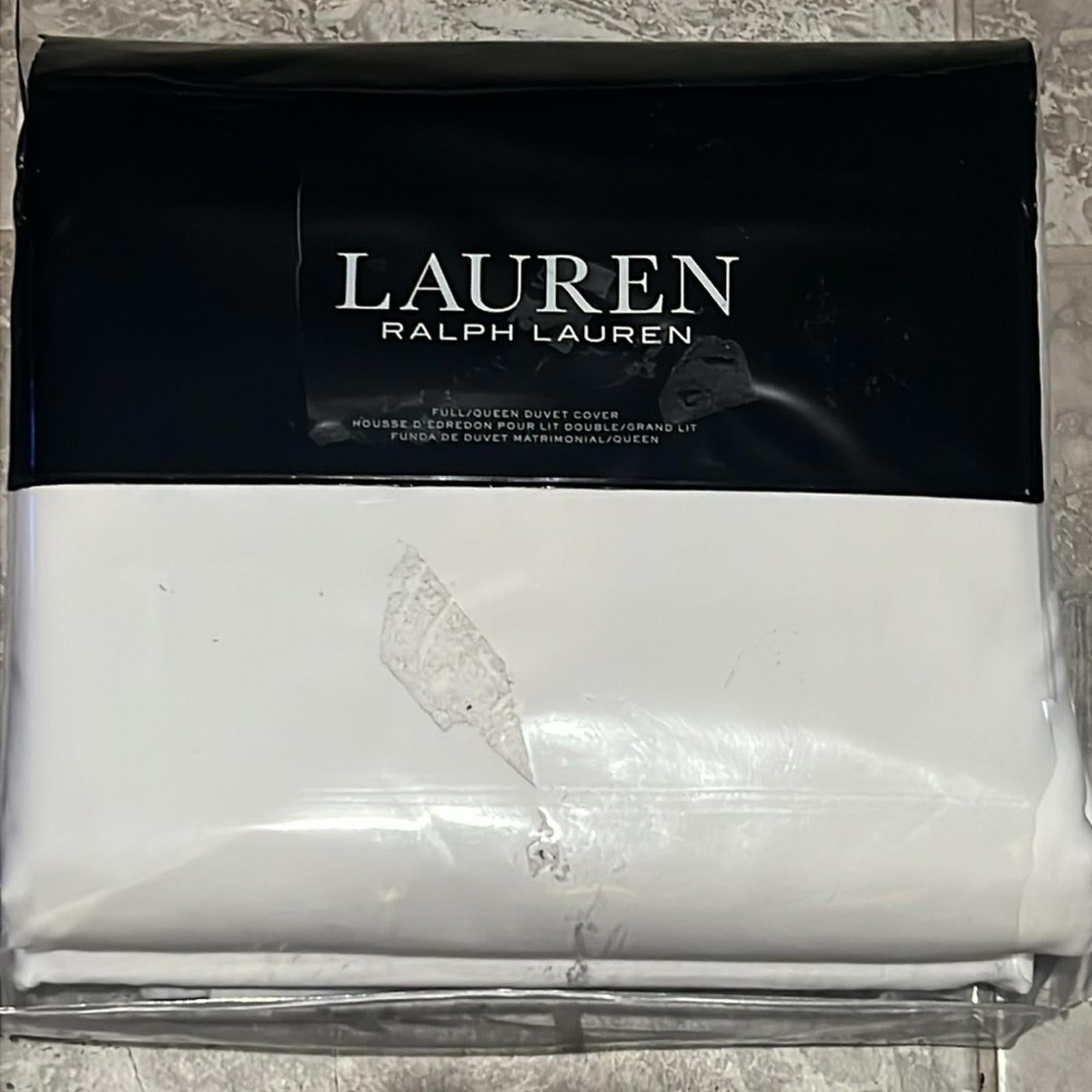 Lauren Ralph Lauren Spencer Duvet Cover in White/Soft Grey, Queen NEW w/Tag $335