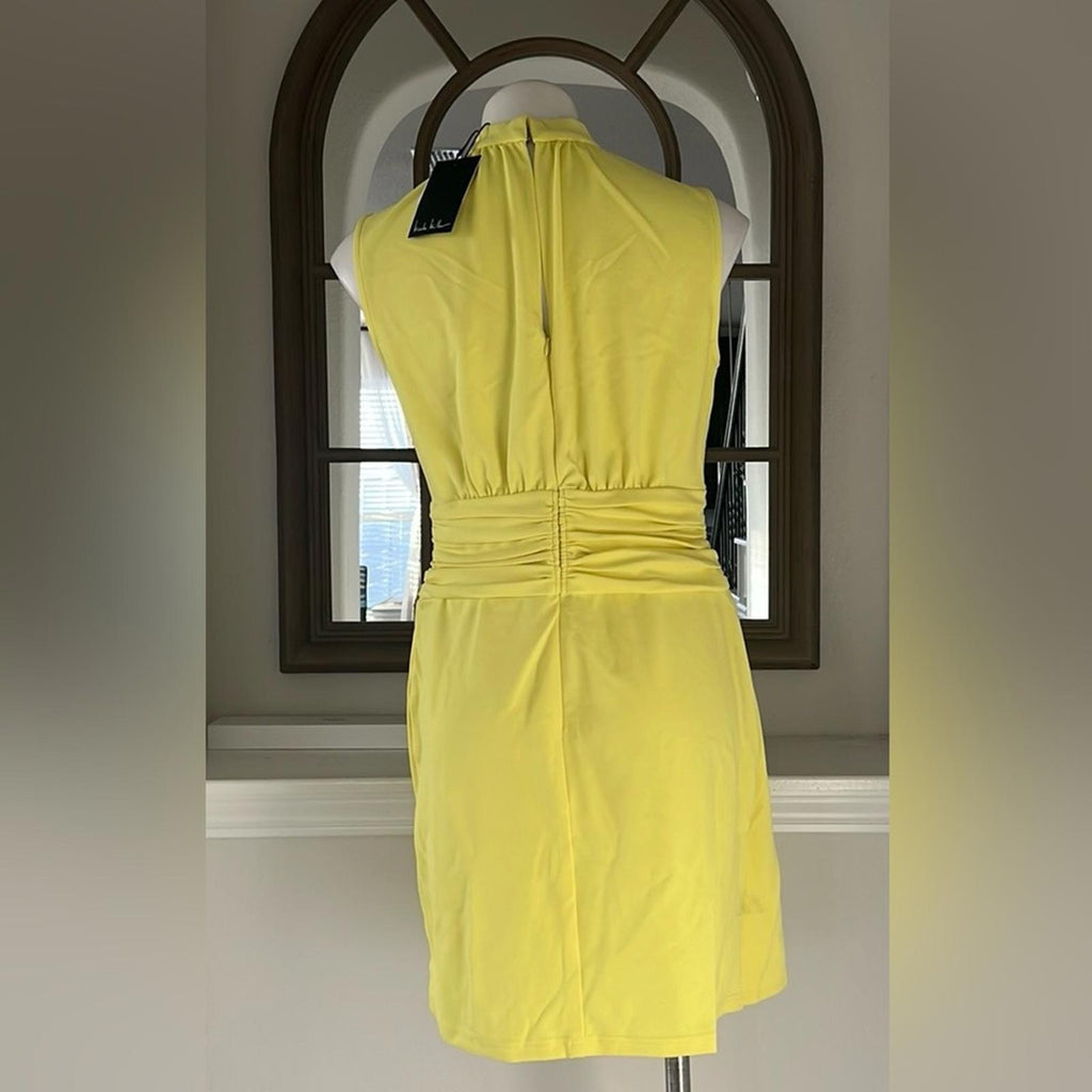 Nicole Miller Ruched Tulip Hem Mini Dress in Lemon Drop Size 8 New w/Tag $189