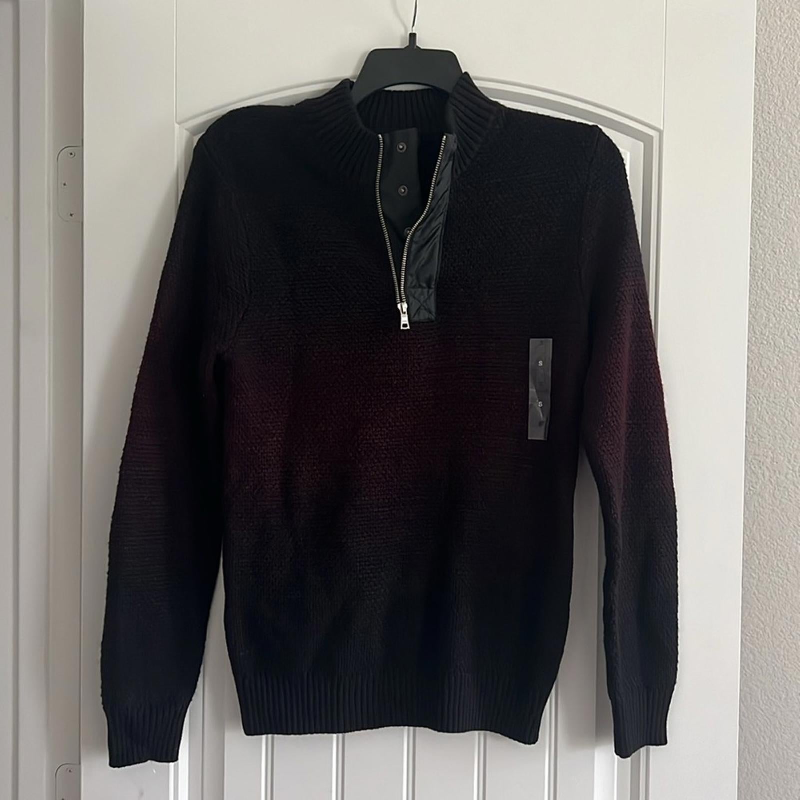 INC Regular-Fit Space-Dyed 1/4-Zip Mock Neck Sweater, Wine Men Size S New w/Tag