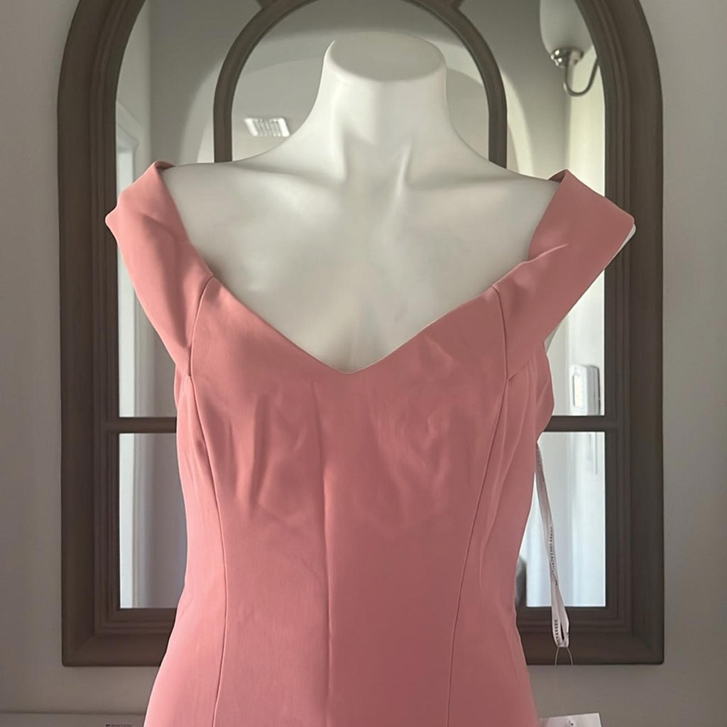 Dessy Collection Crepe Off-Shoulder Dress, Desert Rose, Size 8 New w/Tag $257