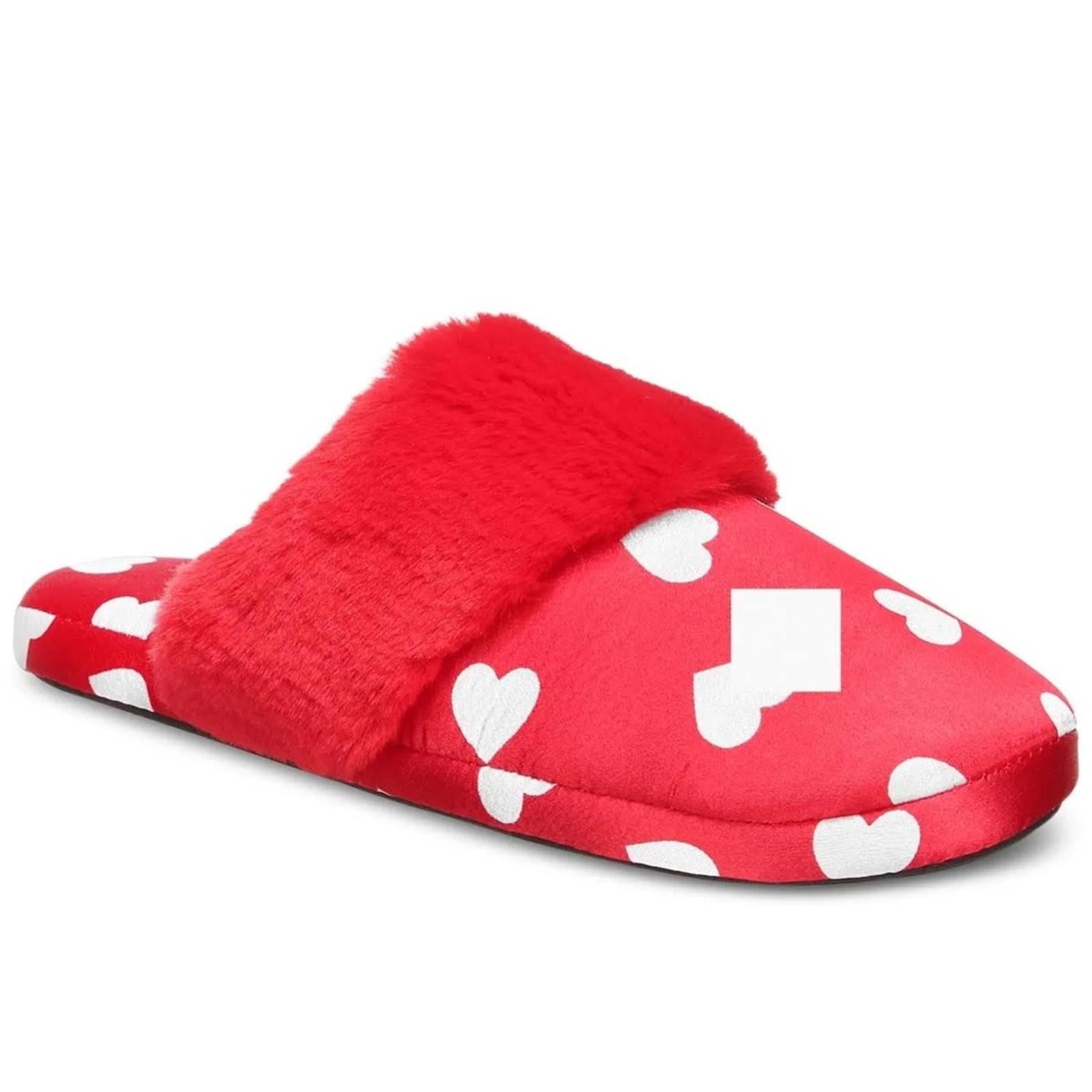 INC Hearts Faux-Fur-Trim Slippers in Red/White Size XL(11-12) New w/Tag