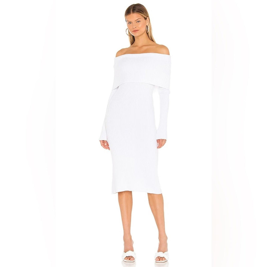 525 Off-the-Shoulder Ribbed Knit Sheath Dress in Bleach White Size XL NEW $148