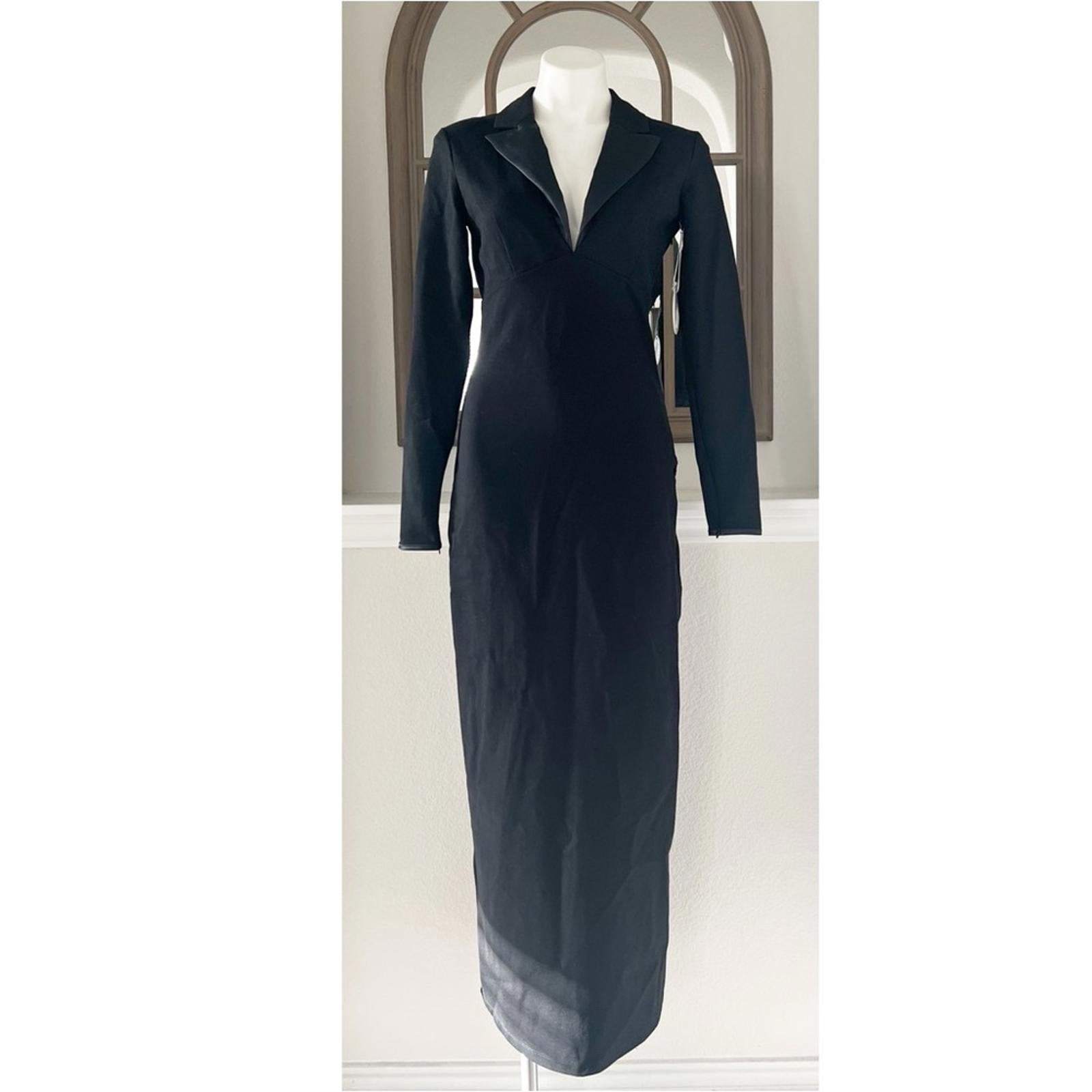 STAUD Humboldt Satin Lapel Gown Maxi Dress in Black, Size M New w/Tag