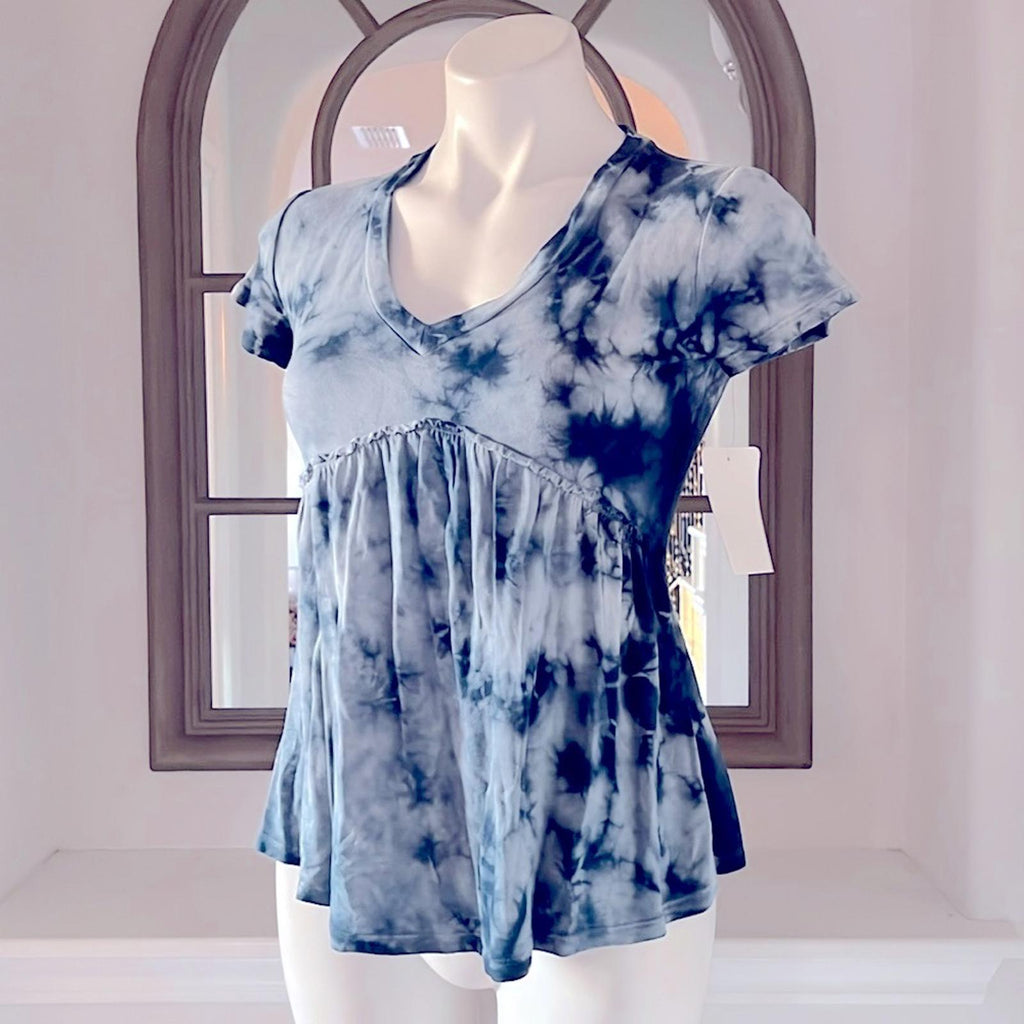 Baea Babydoll Tie-Dye Peplum V-Neck Top, Size XS New w/Tag $88