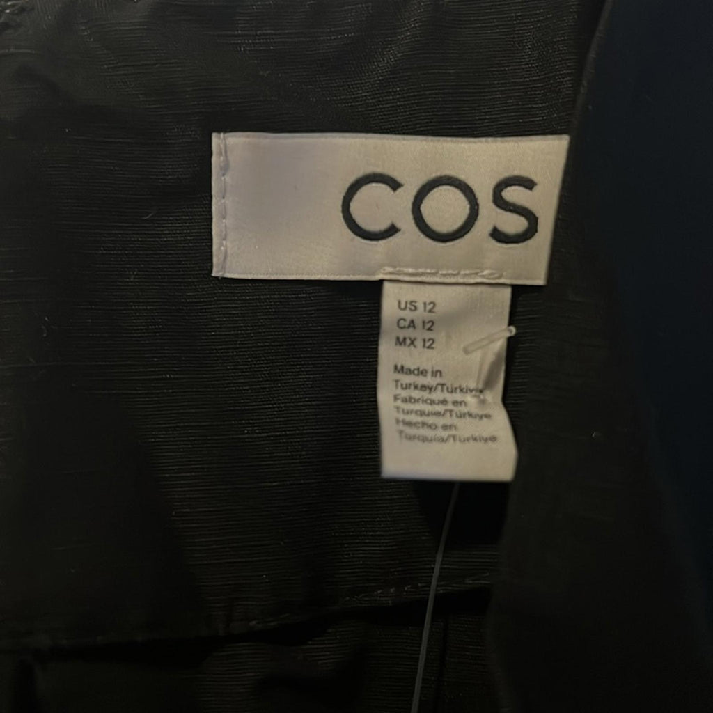 COS Linen-Blend V-Neck Short Sleeved Wide-Leg Jumpsuit,  Black Size 12 EXCELLENT