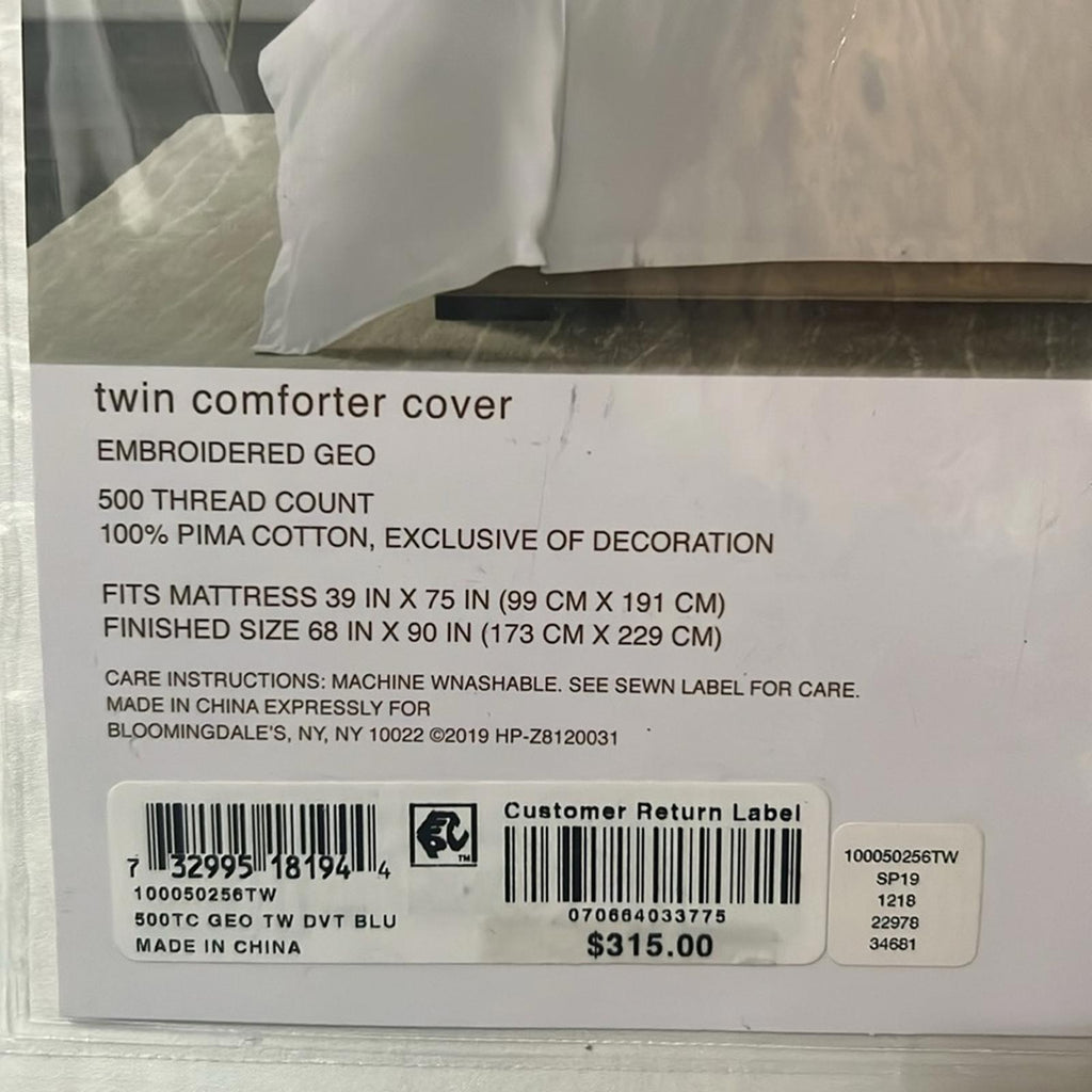Hudson Park Collection 500TC Embroidered Geo Duvet Cover, Twin NEW w/Tag