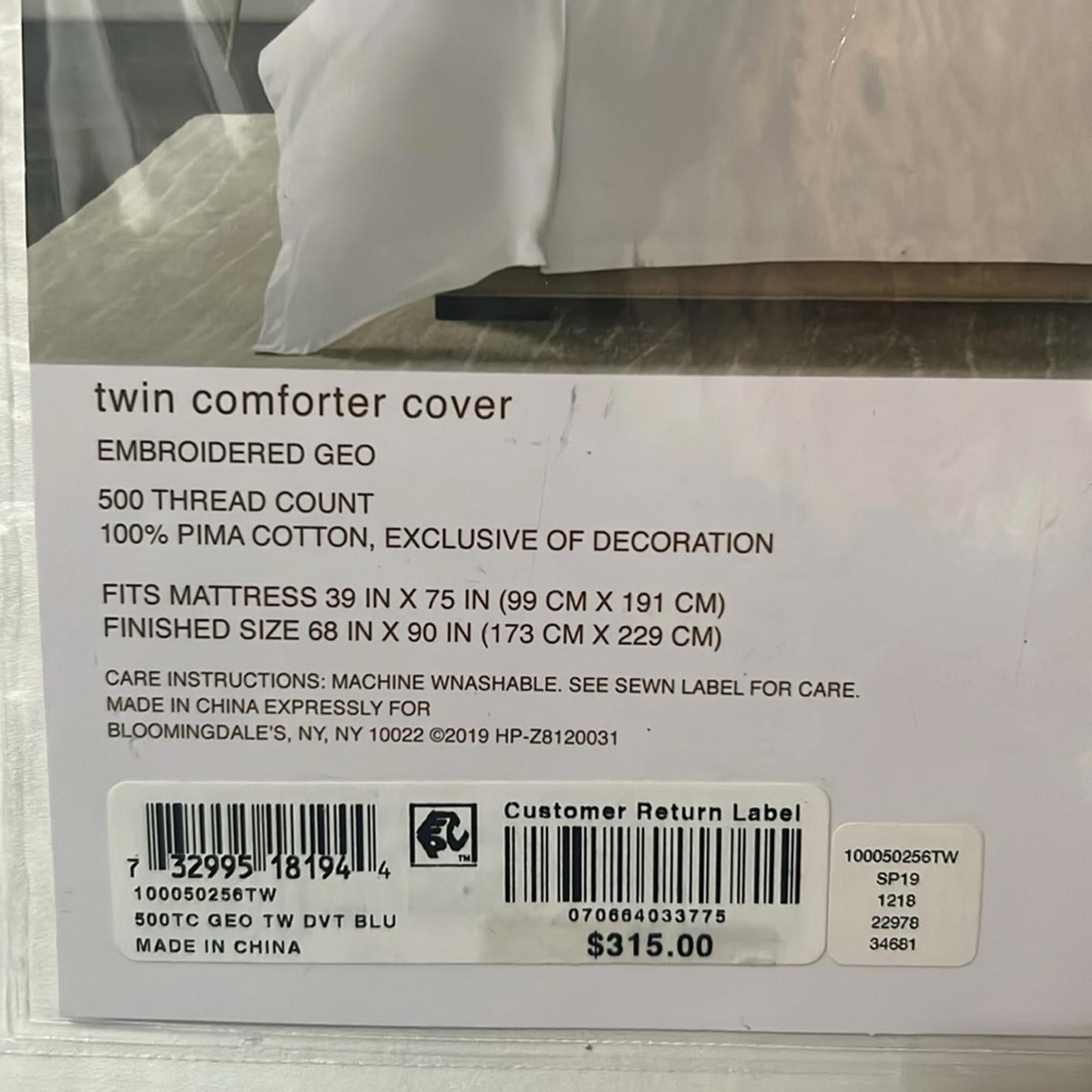Hudson Park Collection 500TC Embroidered Geo Duvet Cover, Twin NEW w/Tag