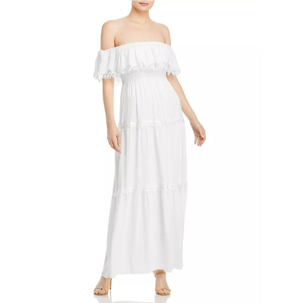 Aqua Off the Shoulder Long Evening Dress in Off-White, Size 10 New w/Tag $348