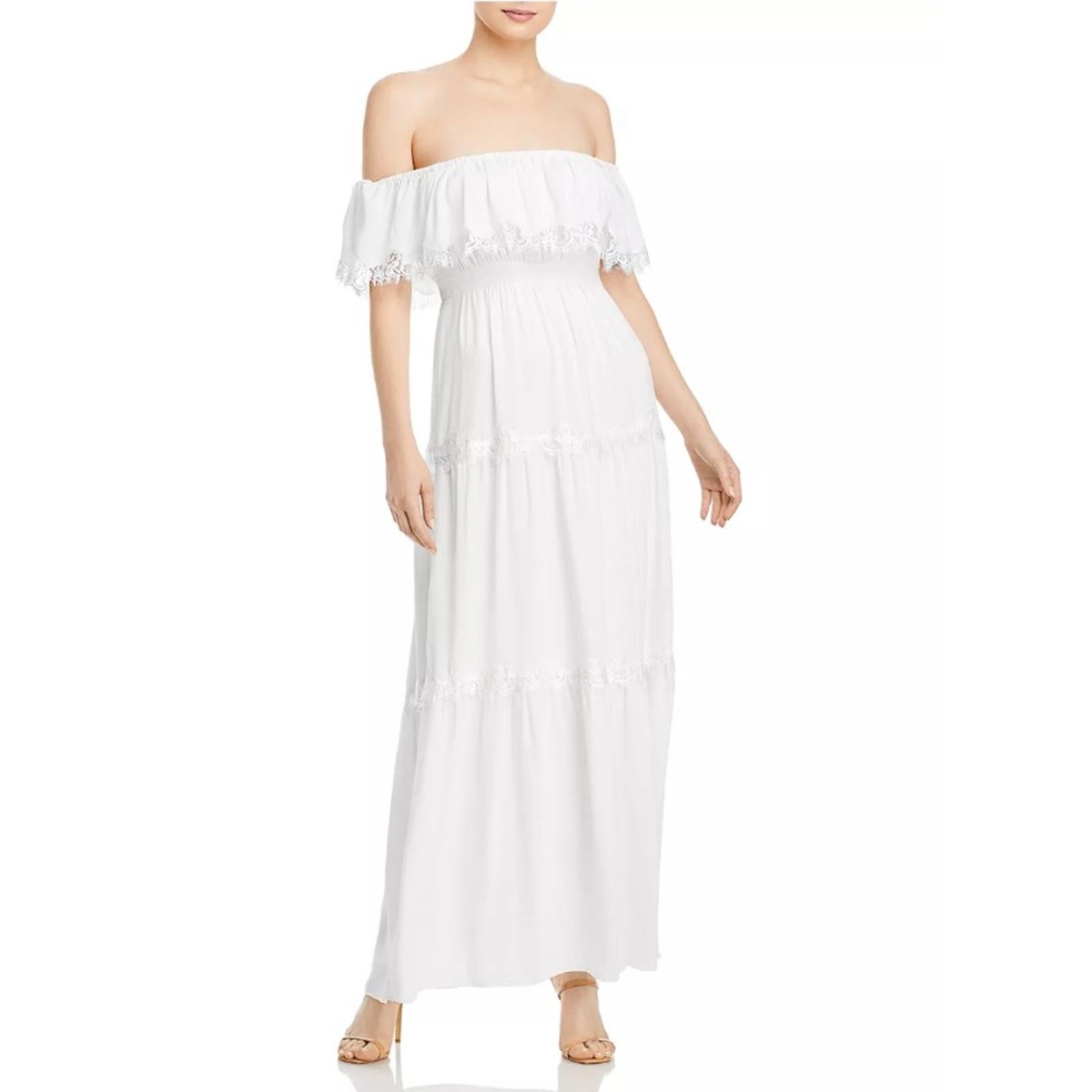 Aqua Off the Shoulder Long Evening Dress in Off-White, Size 10 New w/Tag $348