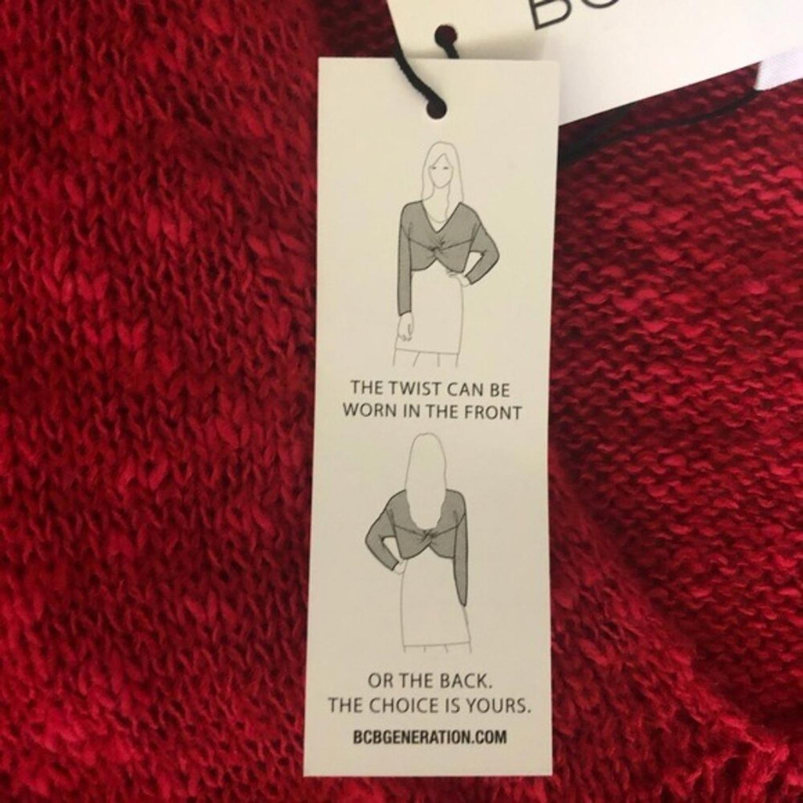 BCBG Twist Tie Sweater V-Neck Cropped in Red, Size XL New w/Tag