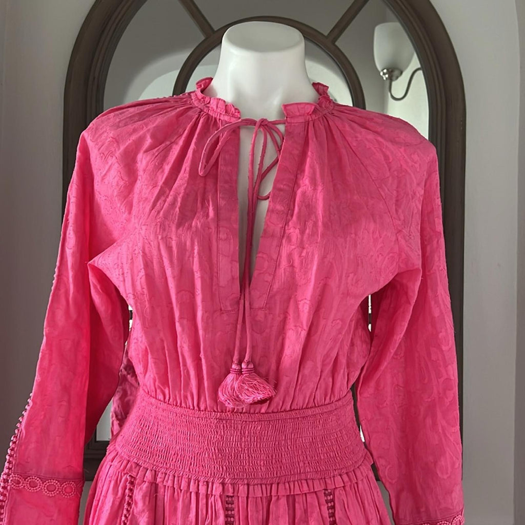 Hemant and Nandita Cotton Ruffled Eyelet Dress, Pink Size XS EXCELLENT! $458
