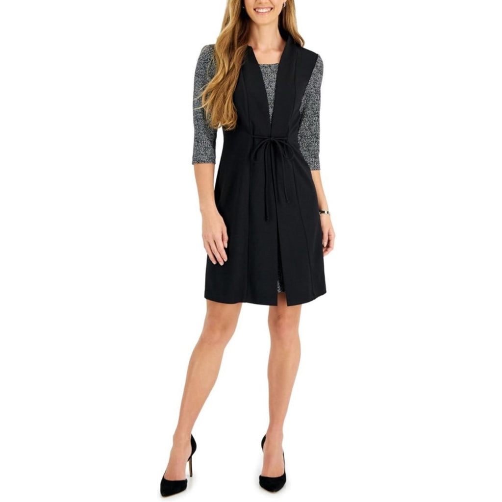 Connected Apparel Tie-Waist Mini Sheath Dress in Black, Petite Size 6 New w/Tag