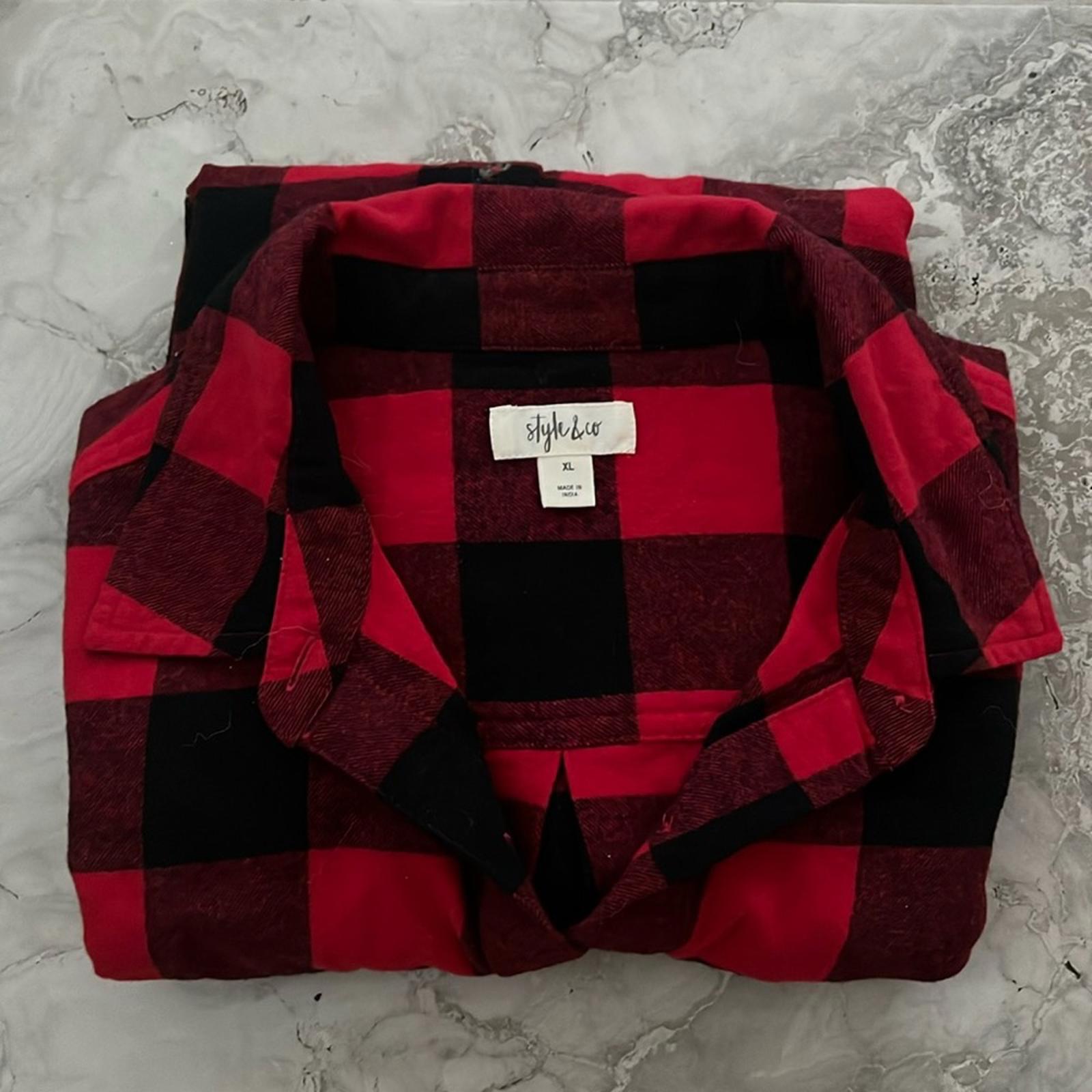 Style & Co Cotton Buffalo Plaid Flannel Shirt, Black & Red New w/Tag $49.50