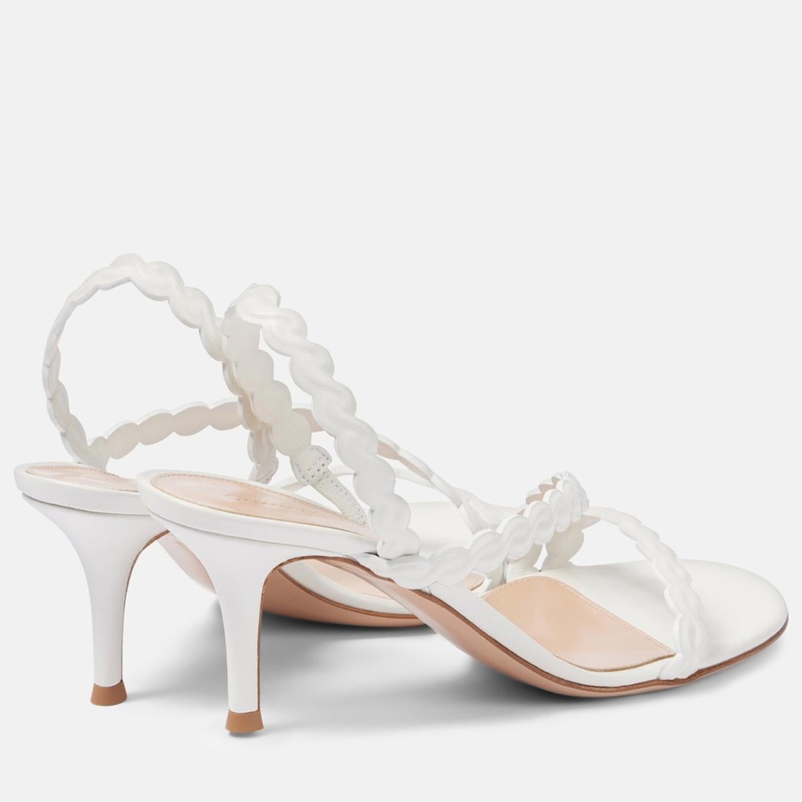 Gianvito Rossi 70 Leather Sandals in White, Size 37.5, New in Box w/DustBag