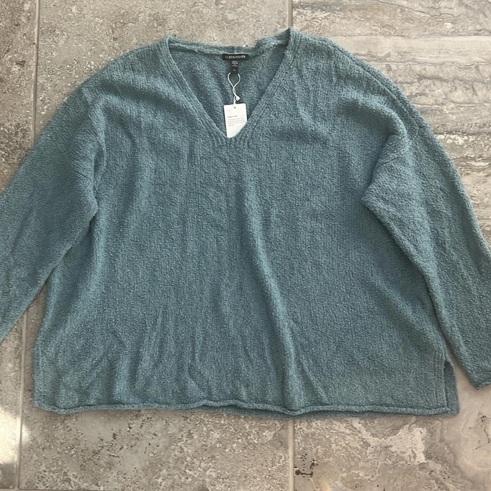 Eileen Fisher Organic Cotton Blend Sweater in Blue Steel, Very Soft, Size 1X NEW