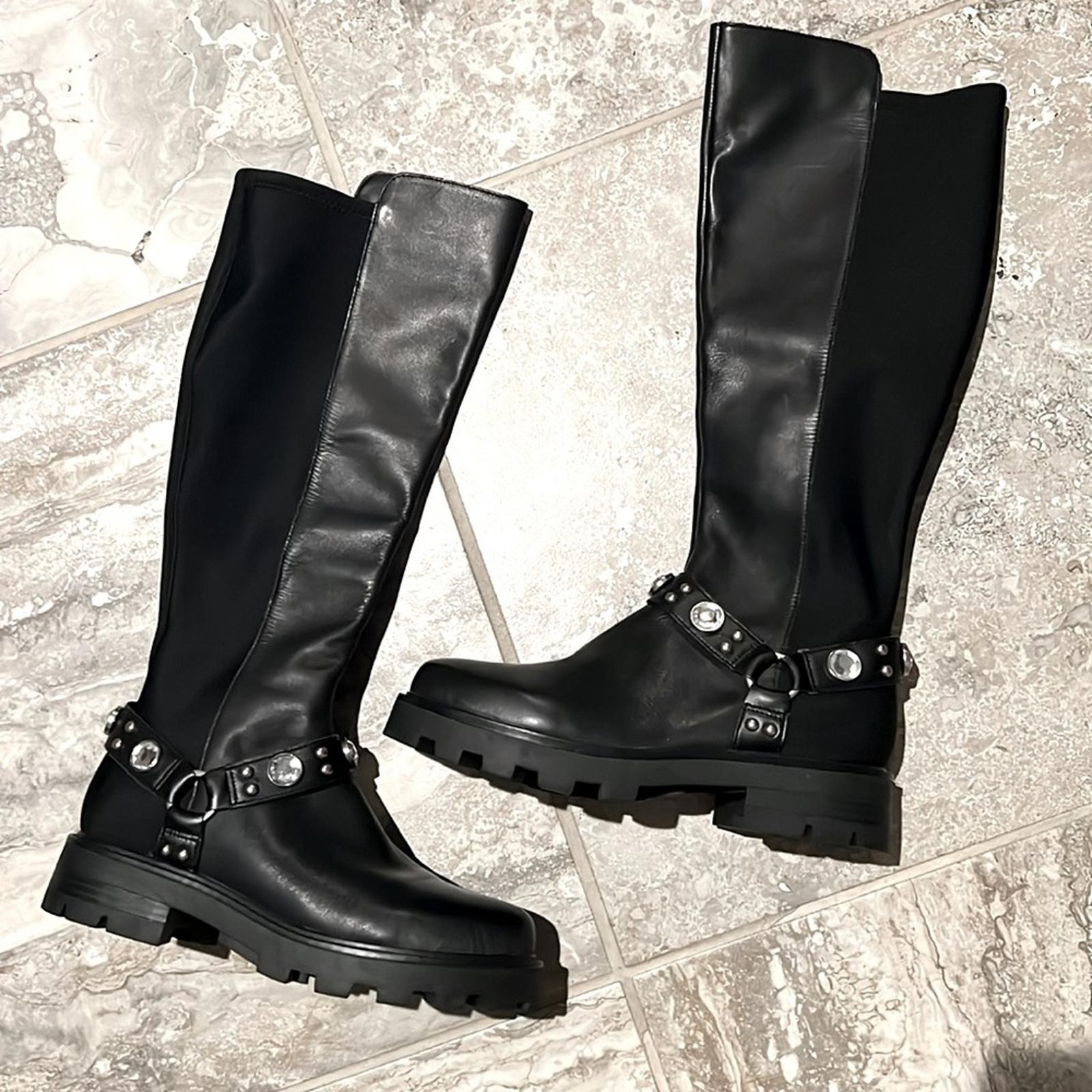 Karl Lagerfeld Milla Tall Leather Lug Sole Riding Boots in Black, Size 8 NEW