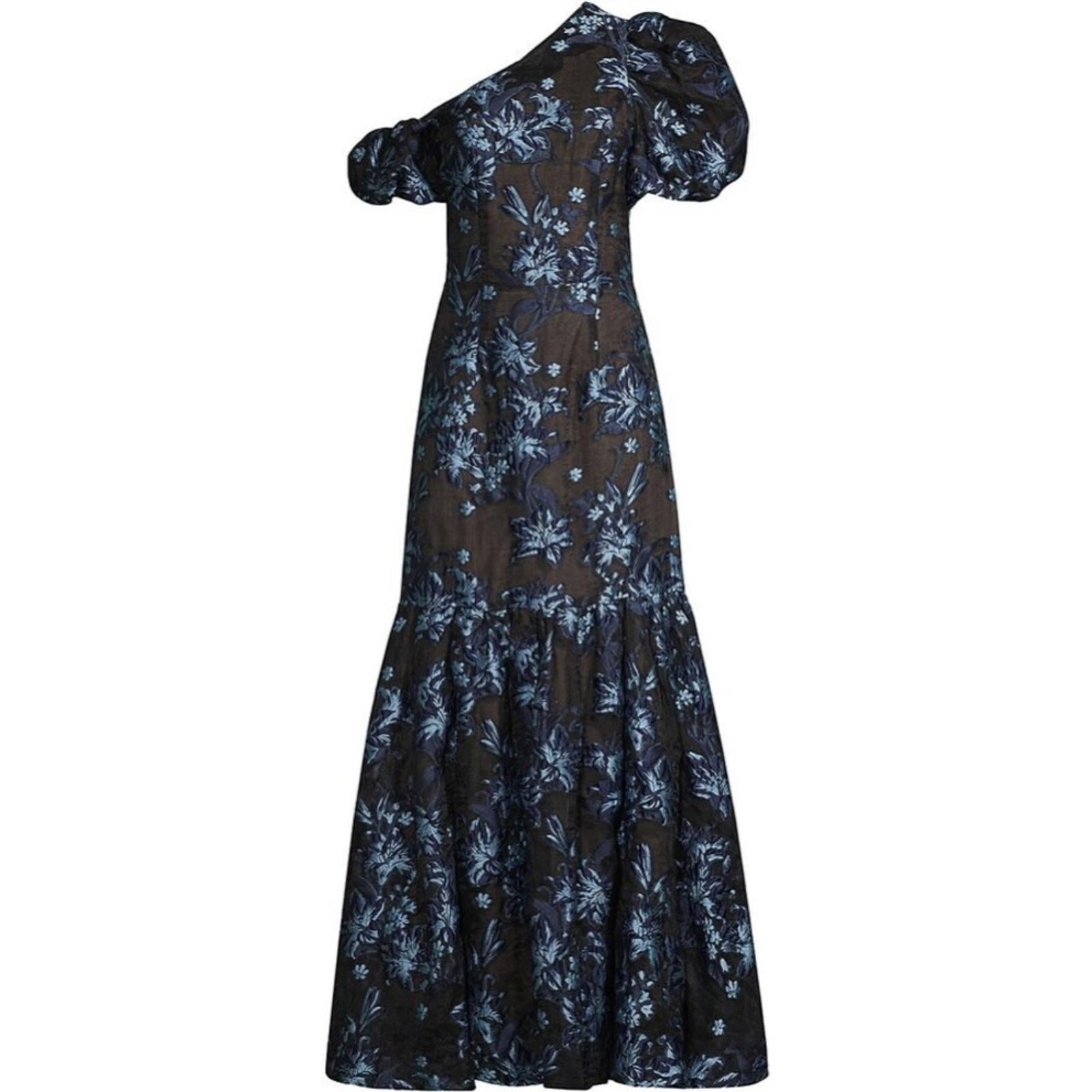 Elliatt Planetary Asymmetric Jacquard Maxi Dress, Navy/Black, New w/Tag