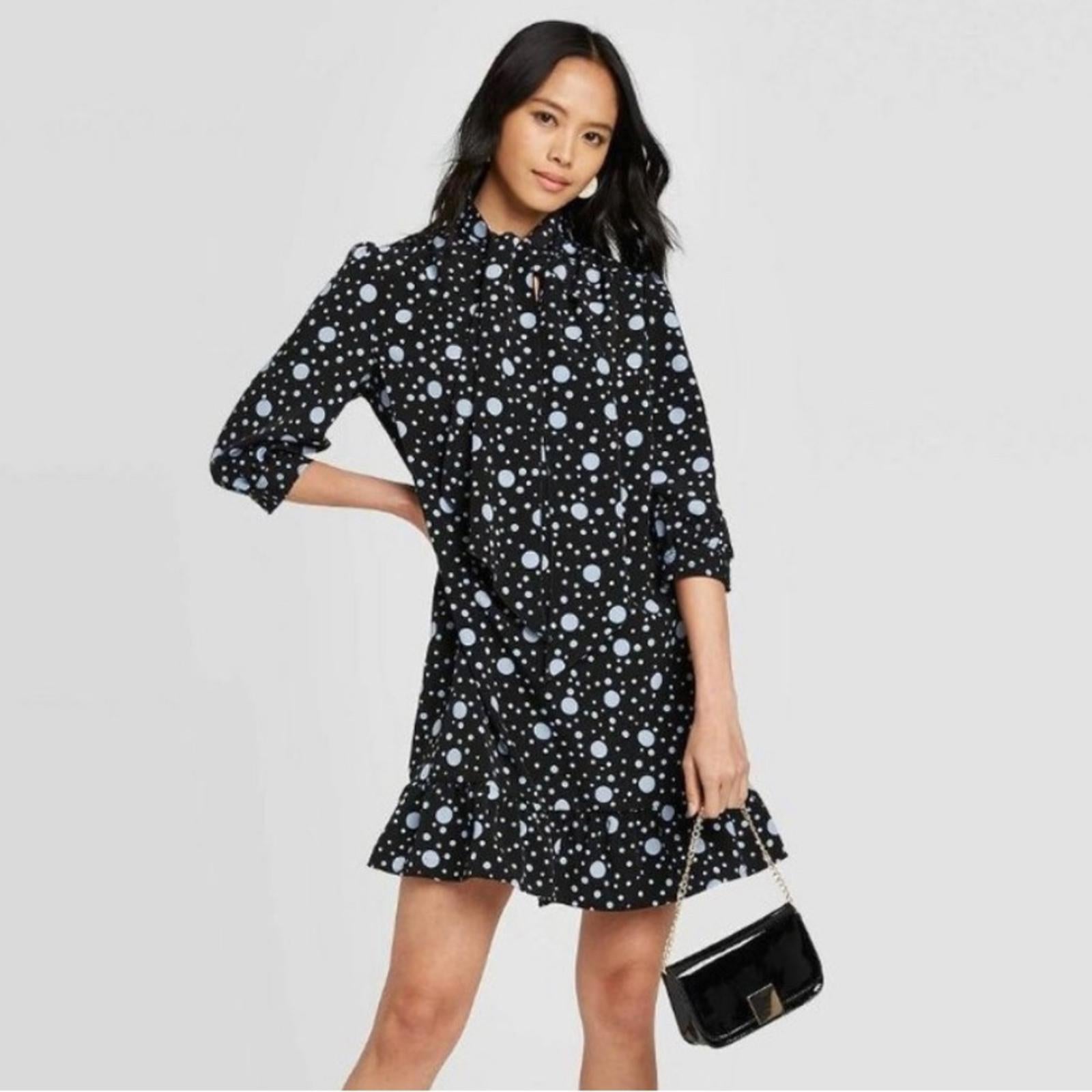 Who What Wear Polka Dot High Neck Shift Mini Dress Size L, New w/o Tag
