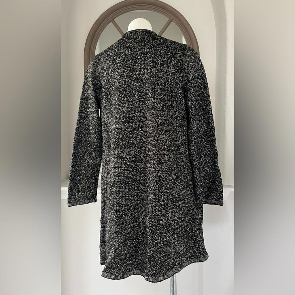 Rafaella Long Sleeve Open Front Duster w/Lurex in Black/Gold, Size S New w/Tag