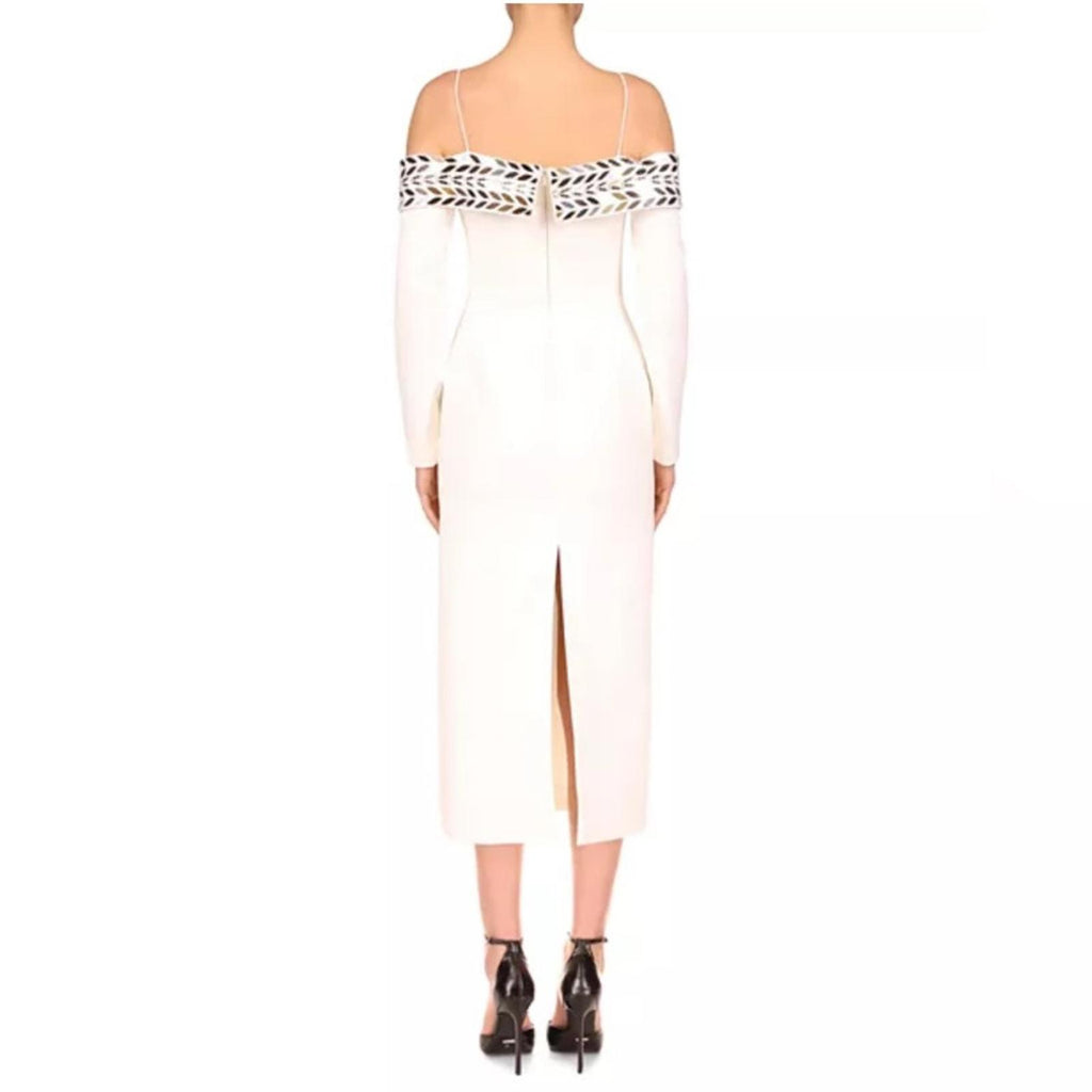 David Koma Plexi Mirror Tyre Track Off-the-Shoulder Midi Dress, Size 4 NWT $2650