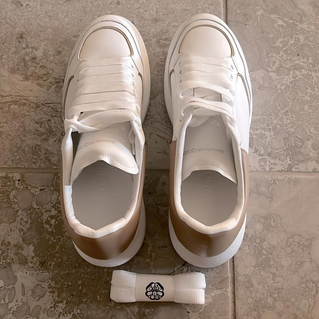 Alexander McQueen Oversized Low-Top Sneakers in White/ Camel, Size 41 NEW $850