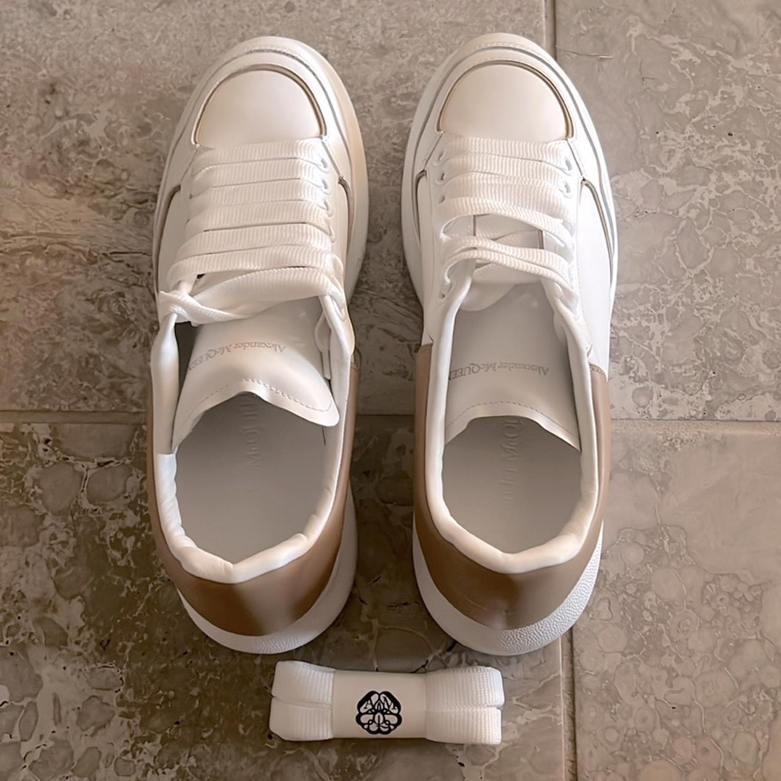 Alexander McQueen Oversized Low-Top Sneakers in White/ Camel, Size 41 NEW $850