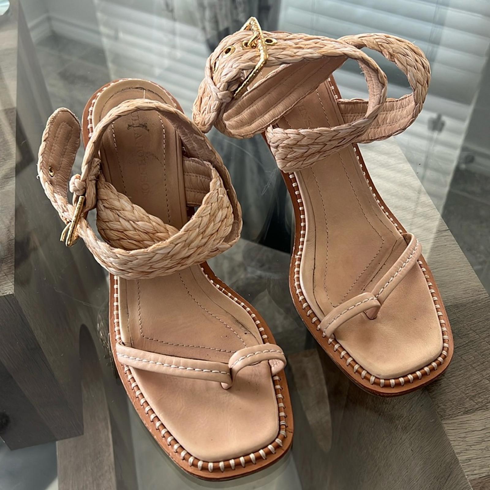 Ulla Johnson Lydia Natural Raffia Ankle Wrap Sandals, Size 40 $525 EXCELLENT!
