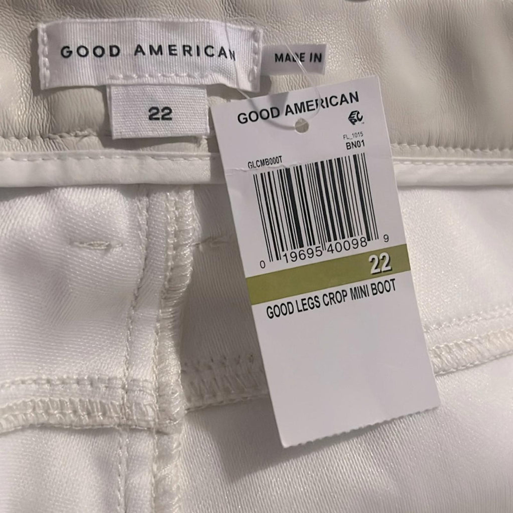 Good American Better Than Leather Mid Rise Cropped Mini Bootcut Jeans Size 22