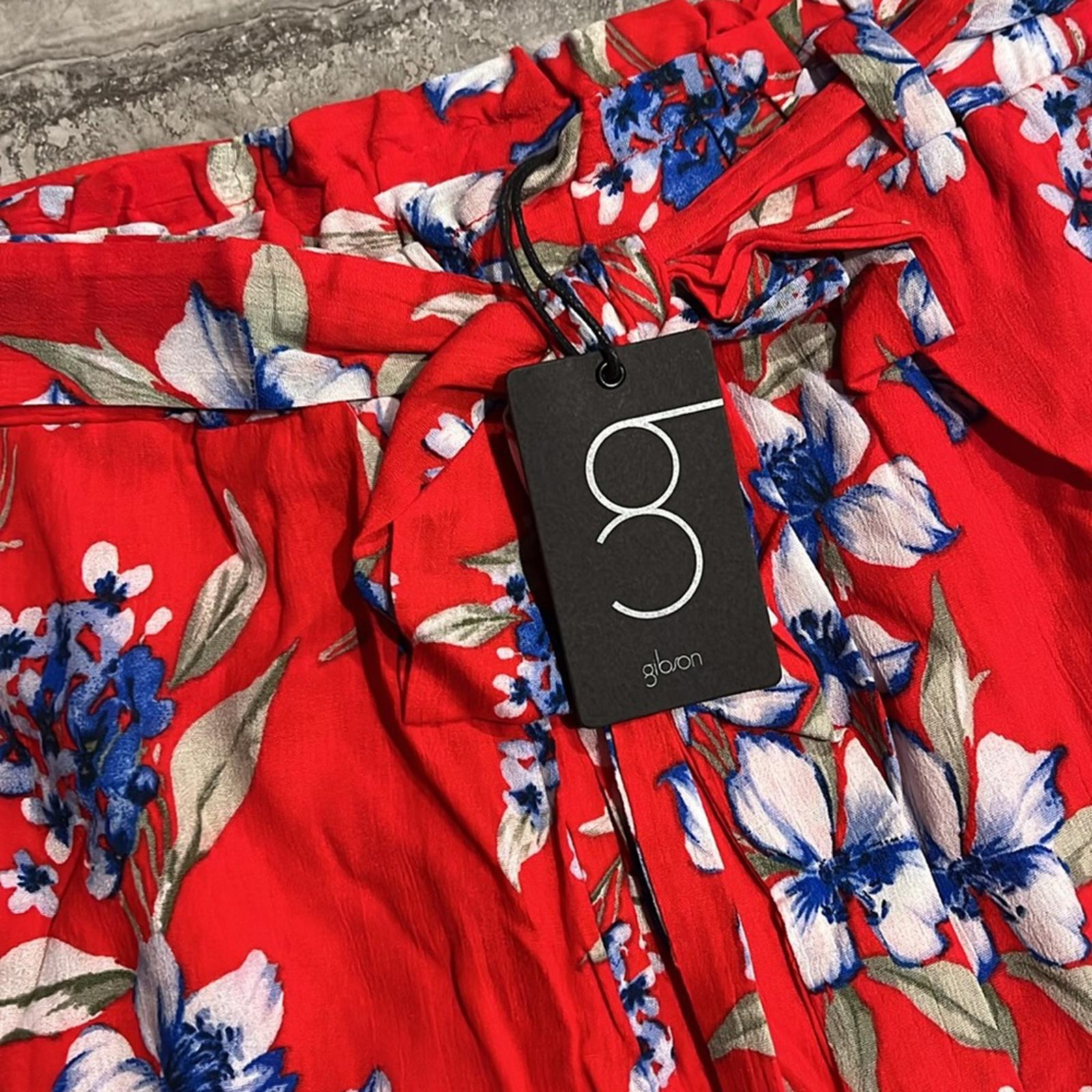 Gibson Look Cropped Wide Leg Belted Pants in Red Print, Size XL New in Packaging