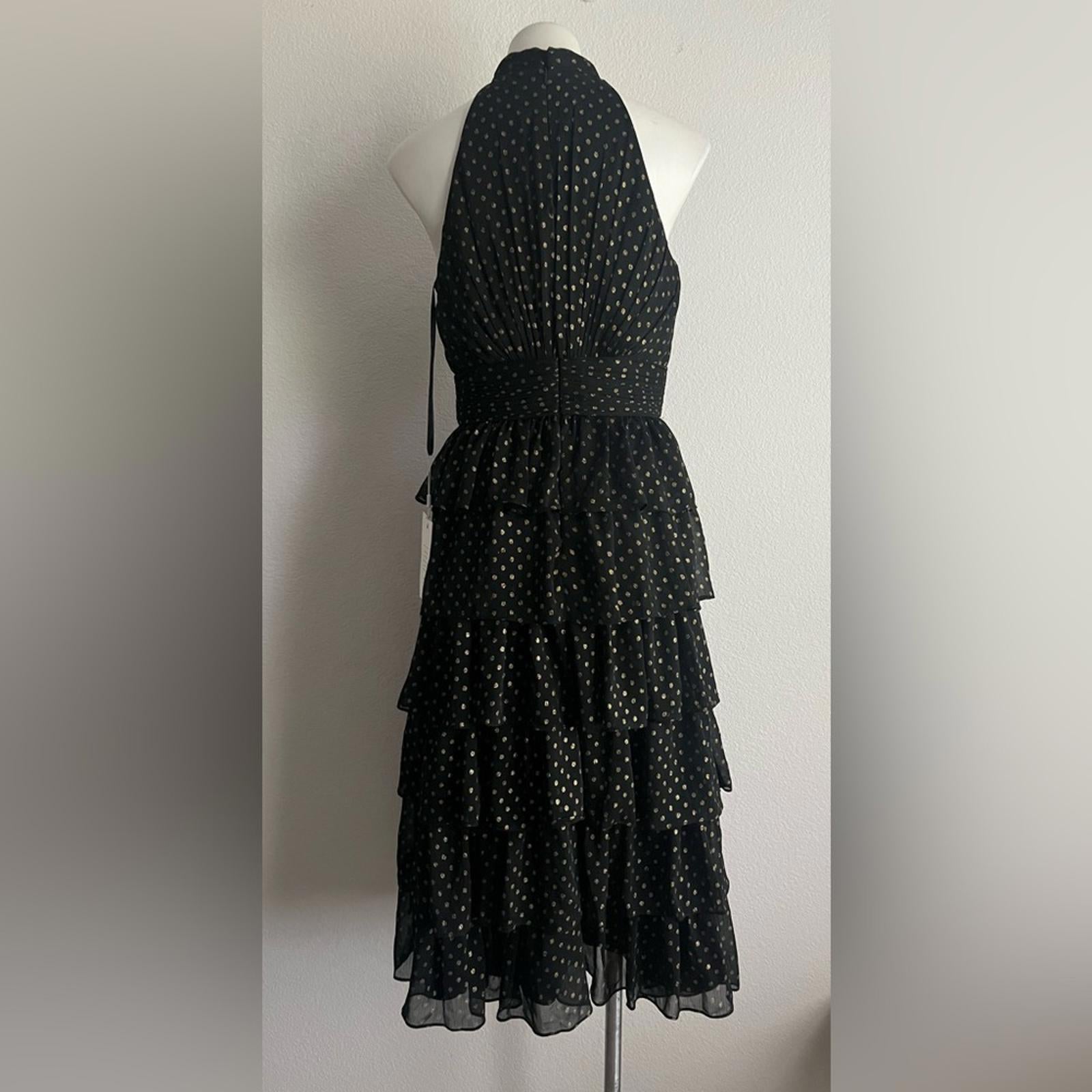 Mac Duggal Black Layered Polka Dot Cocktail Dress in Black/Gold, NWT, Size 8